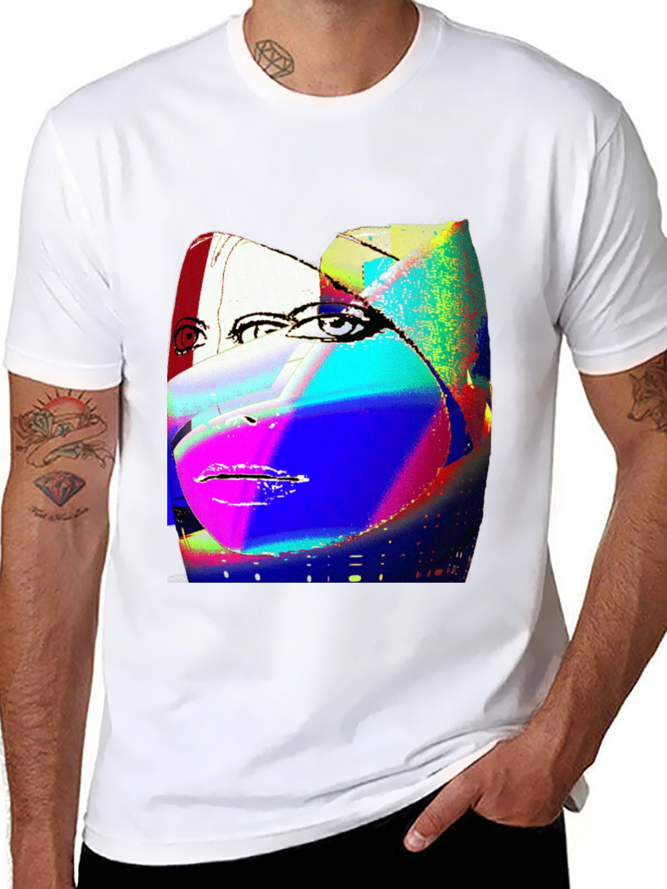 Black Abstract Face Graphic Black Tee view 8