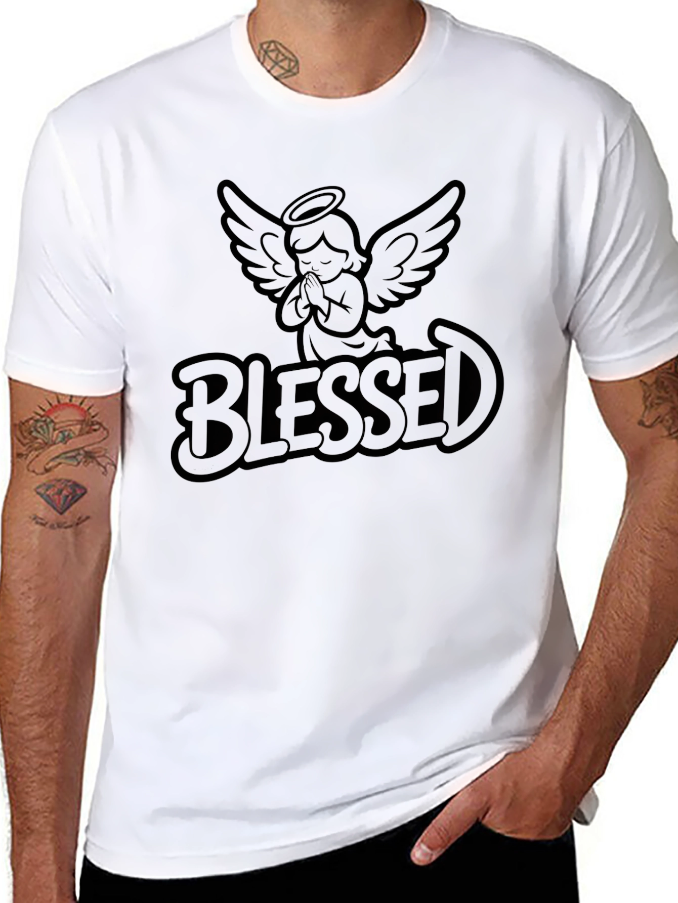 Black Blessed Angel Graphic Tee view 8