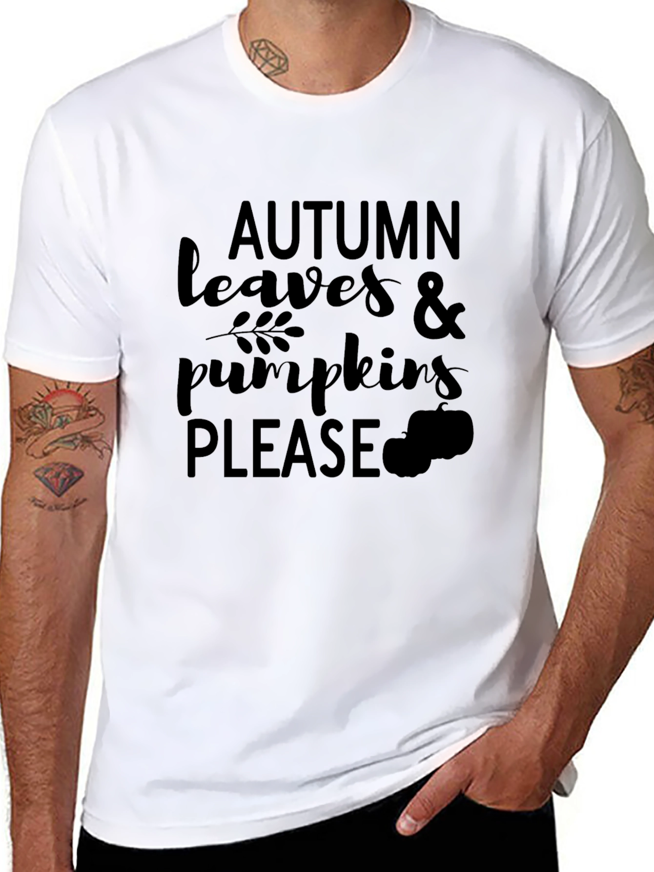 Black Autumn Leaves & Pumpkins Please Black T-Shirt view 8