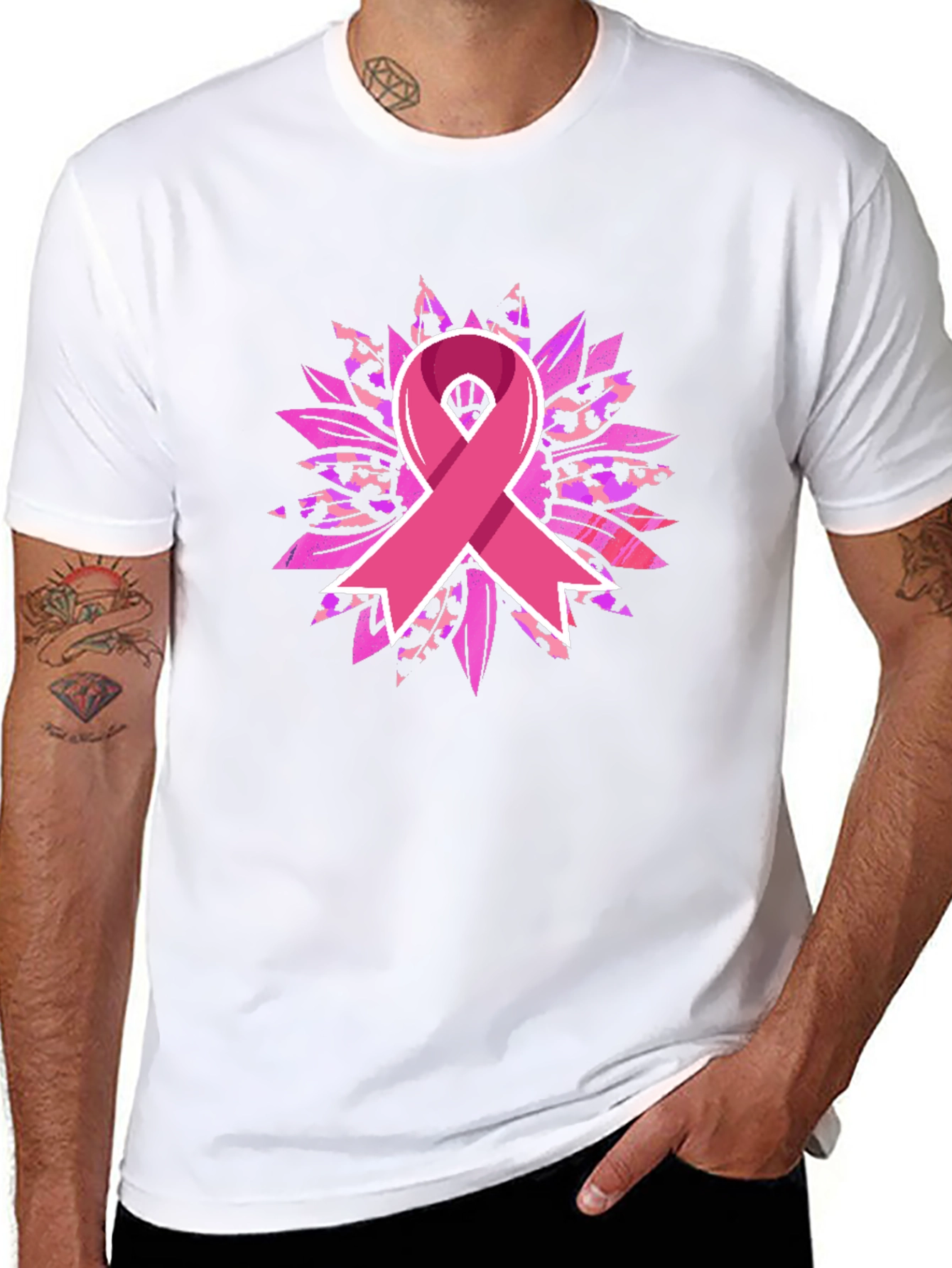 Breast Cancer Awareness Ribbon Sunflower Graphic Tee - 8