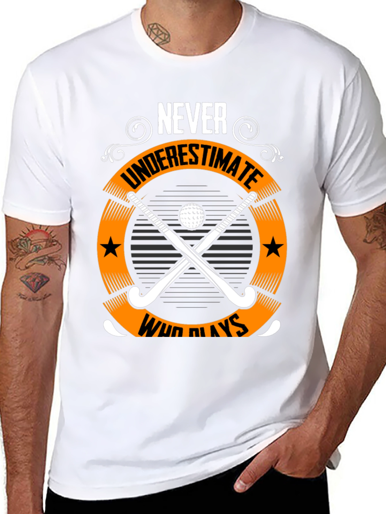 Black Never Underestimate Who Plays Hockey Graphic Tee view 8