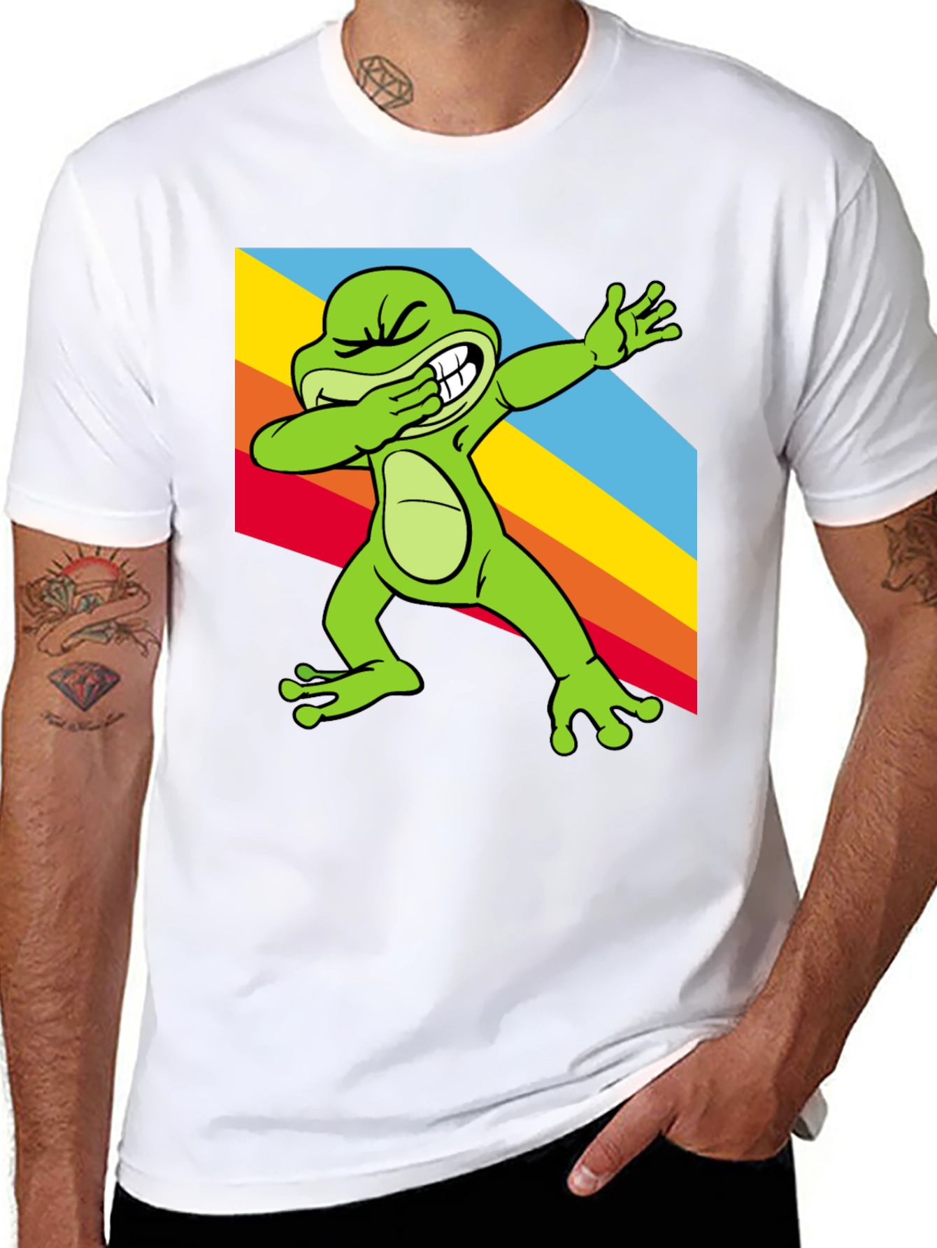 Black Dabbing Frog Tee - Rainbow Dab Cool Graphic T-Shirt view 8