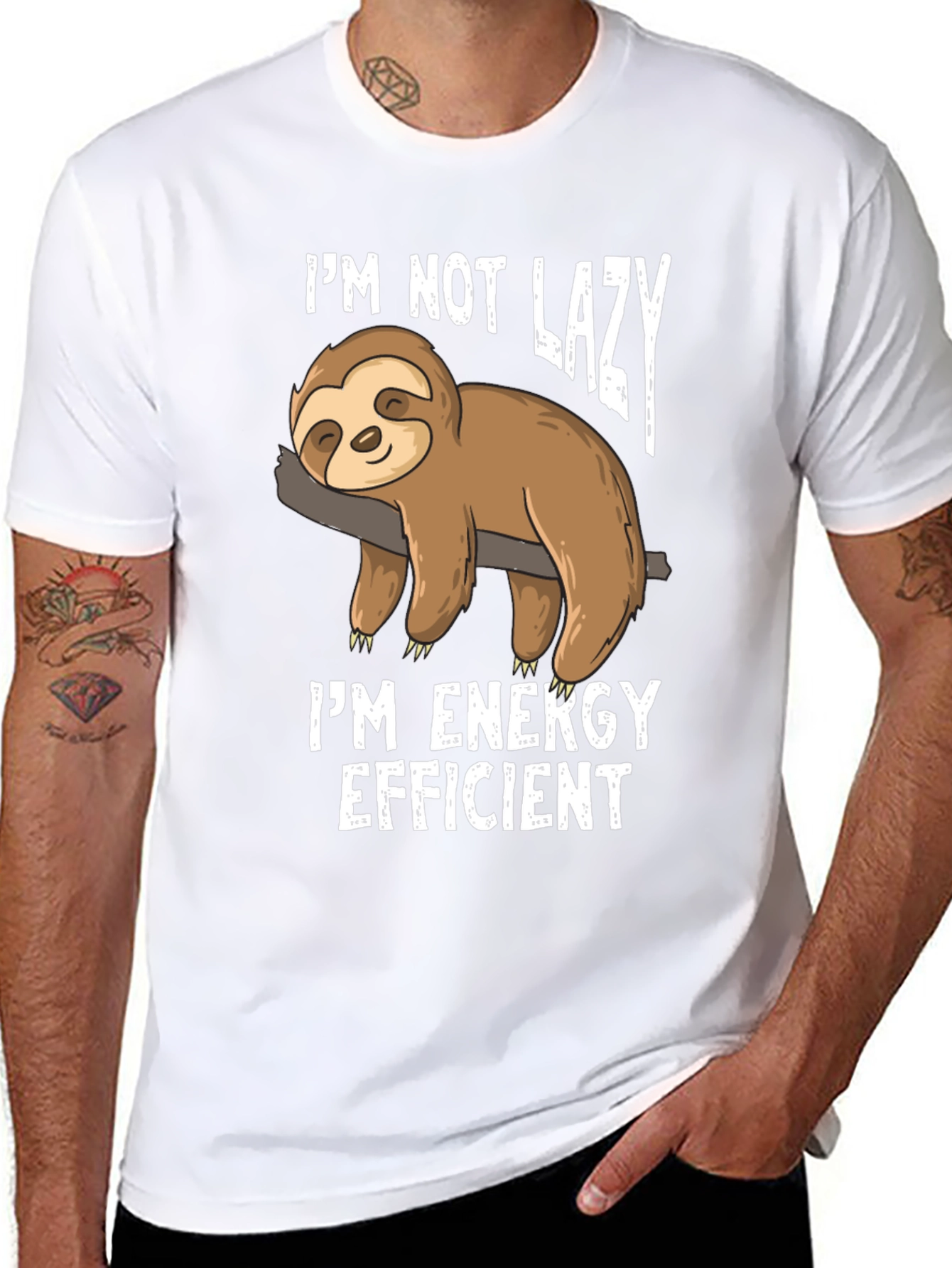 Black Funny Sloth Energy Efficient Graphic T-Shirt view 8