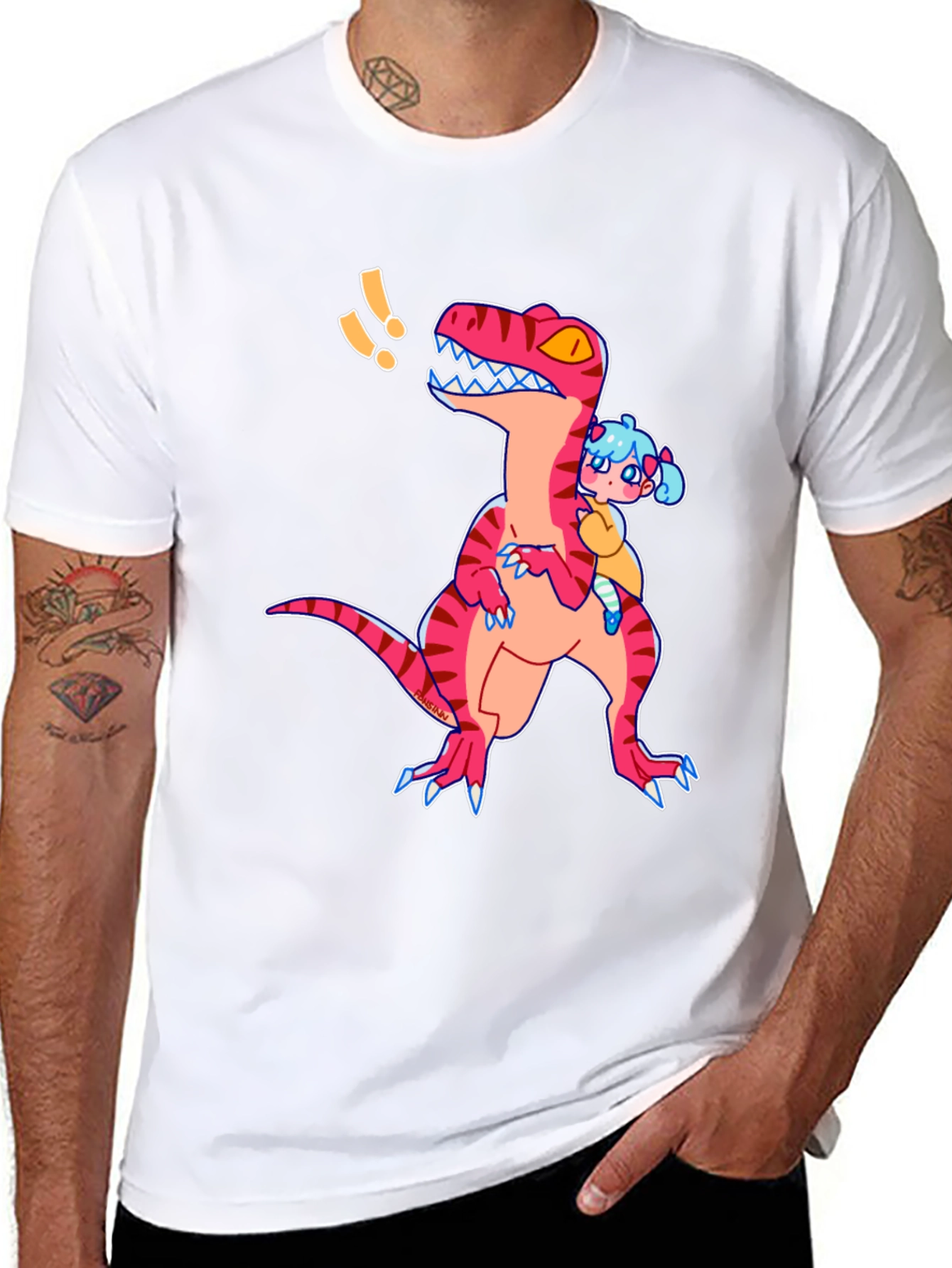 Black Dino & Girl Graphic Tee - Black view 8