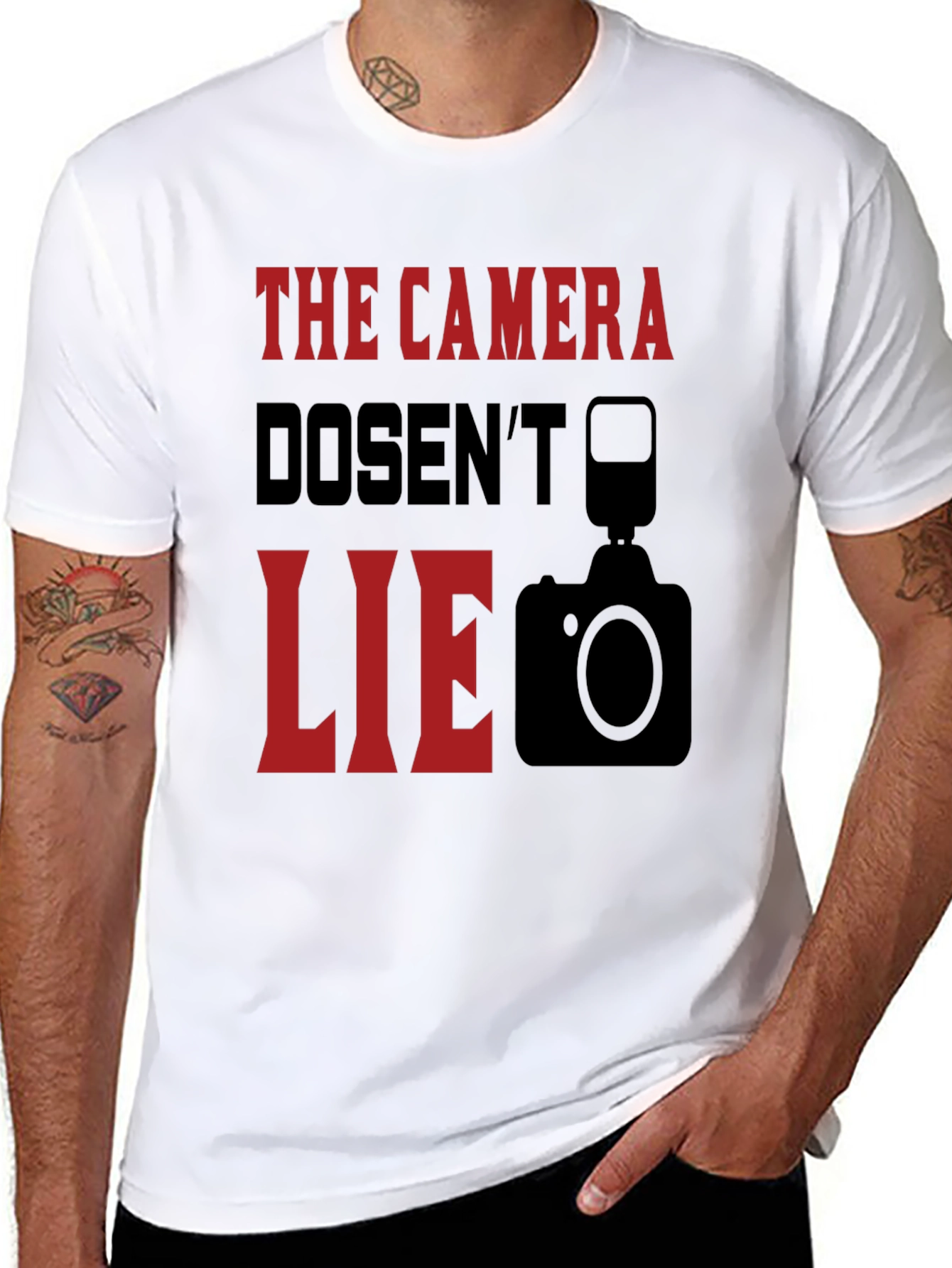 Black The Camera Doesn't Lie Graphic T-Shirt view 8