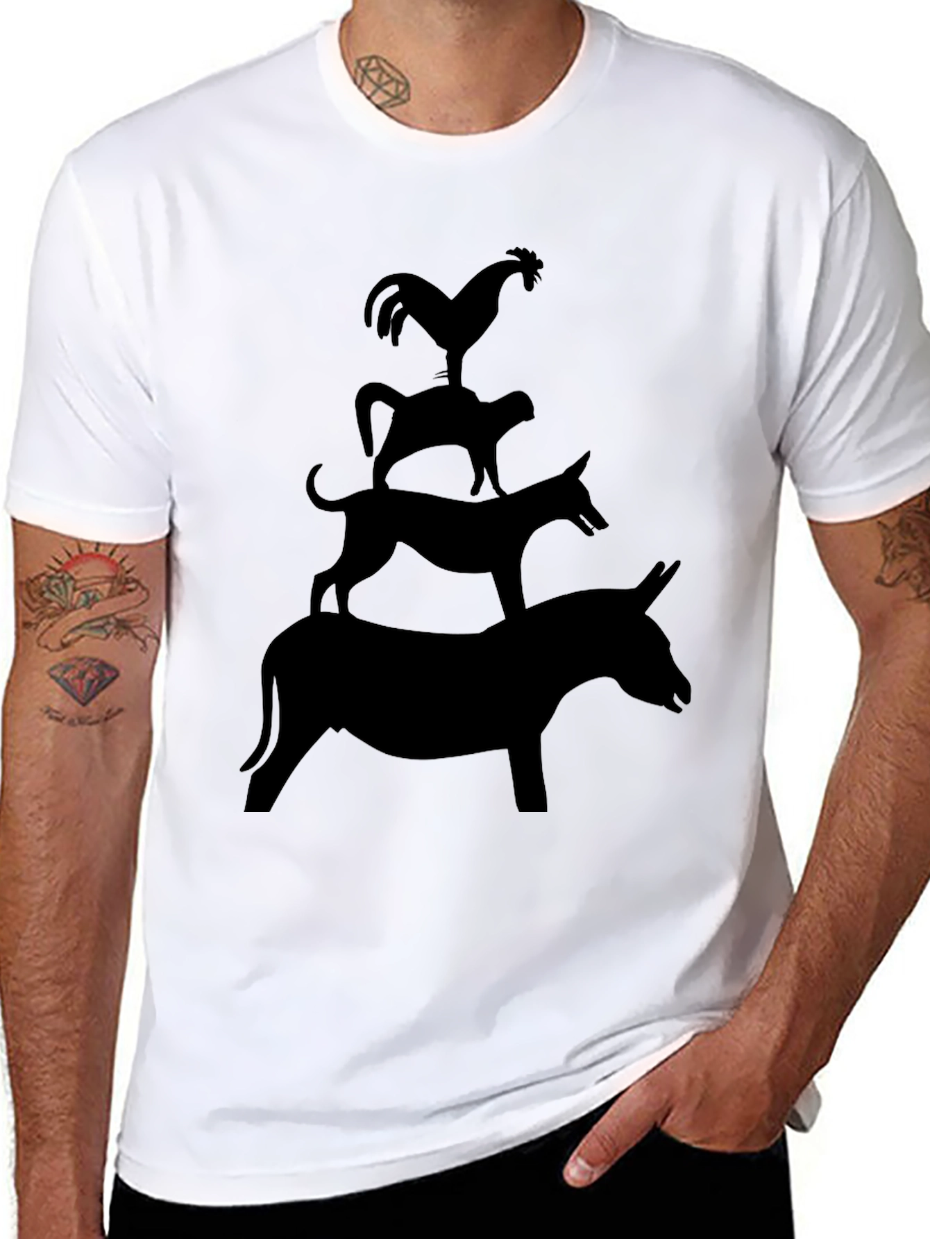 Black Stacked Animal Silhouette Graphic Tee view 8