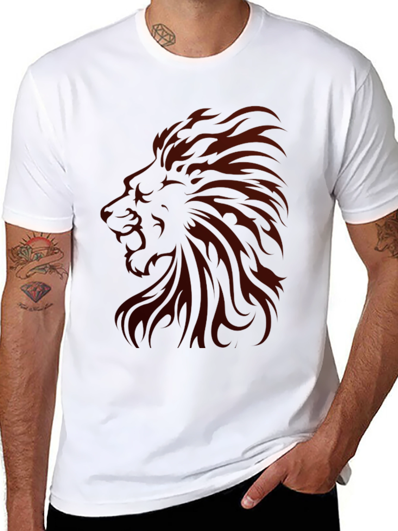 Black Lion Graphic Print Men's Black T-Shirt view 8