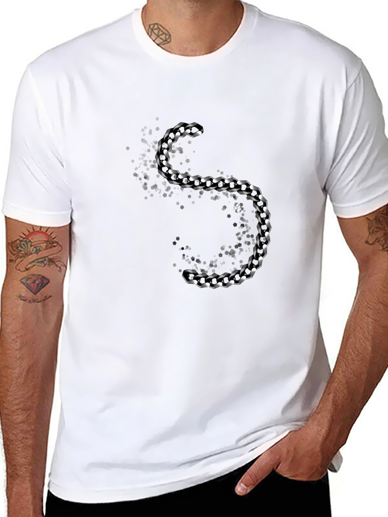 Black Stylish Black T-Shirt with Silver Chain Design view 8