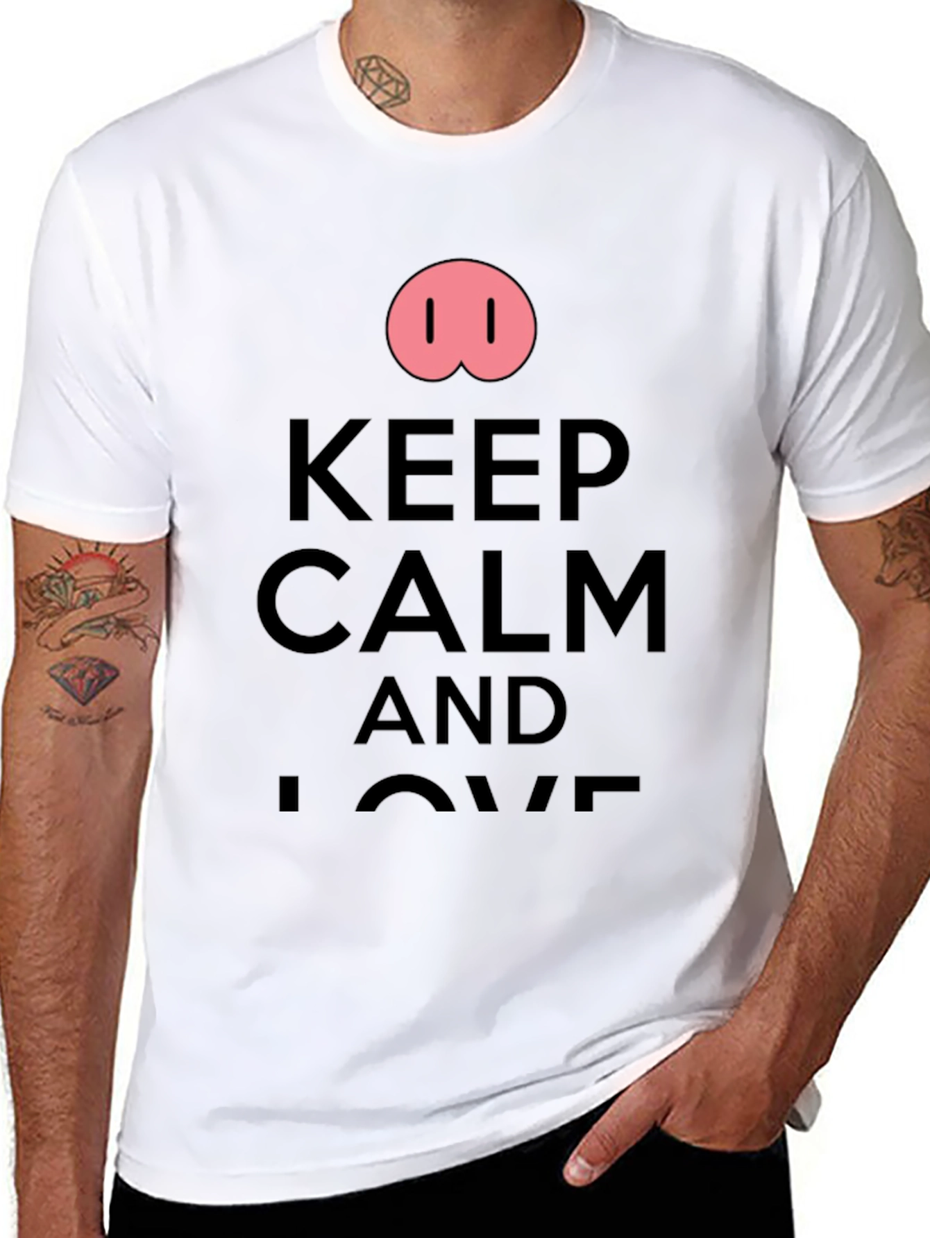 Black Keep Calm and Love Pigs T-Shirt view 8