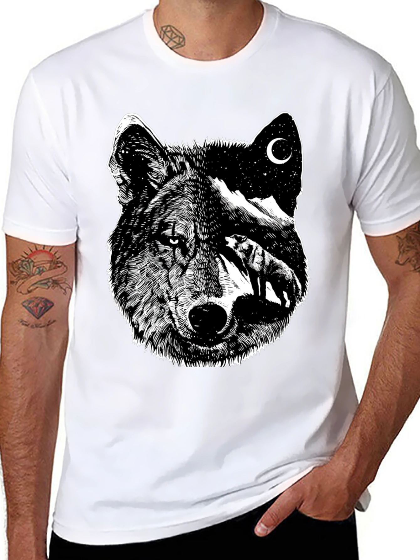 Black Wolf Moon Graphic Tee - Black view 8