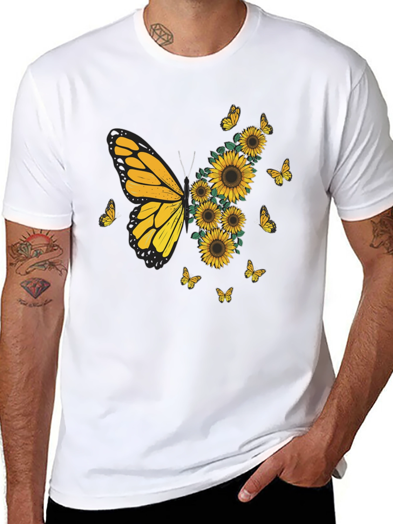 Black Butterfly Sunflower Graphic Tee - Black view 8