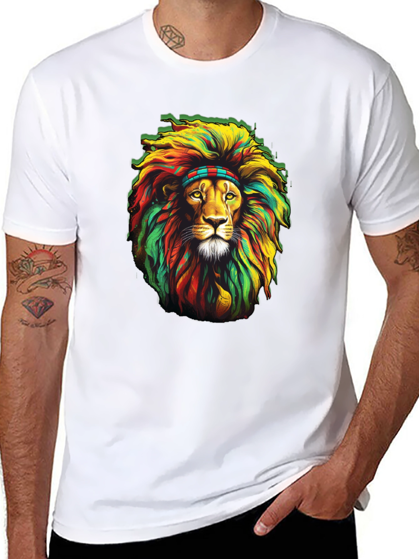 Black Rasta Lion Graphic T-Shirt - Black view 8