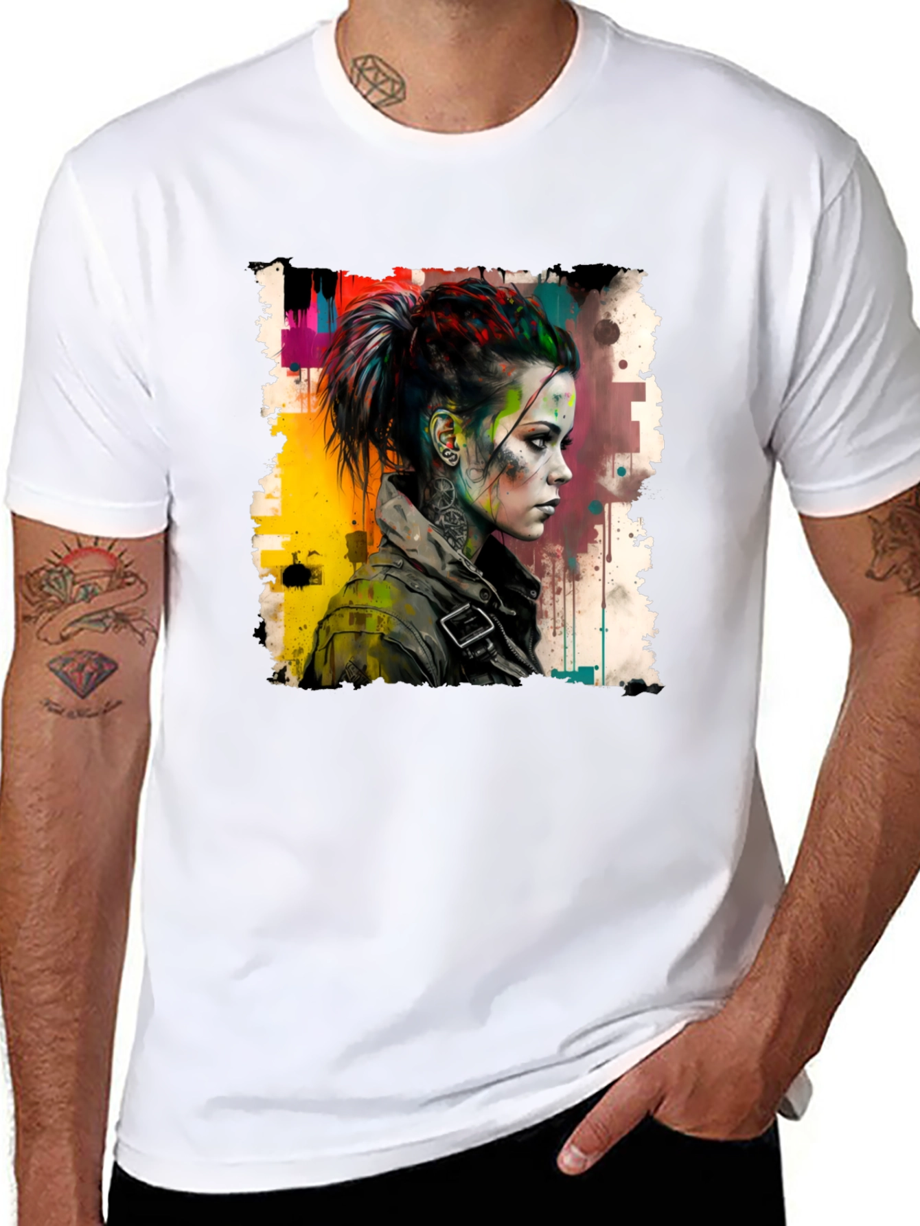 Black Edgy Watercolor Woman Graphic Tee view 8