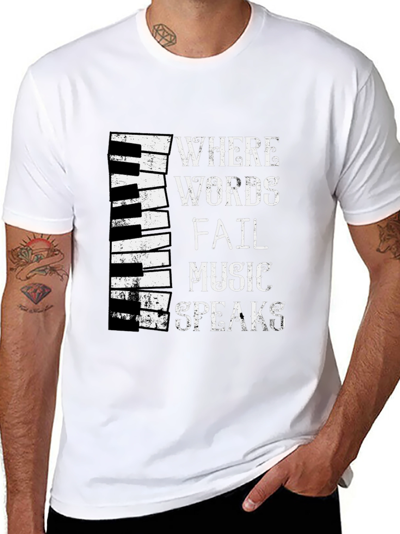 Black Music Speaks T-Shirt - Piano Keyboard Design view 8