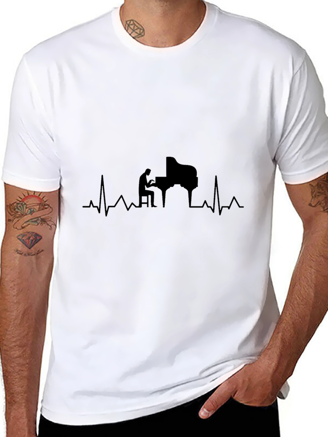 Black Piano Heartbeat T-Shirt - Music Lover's Tee view 8
