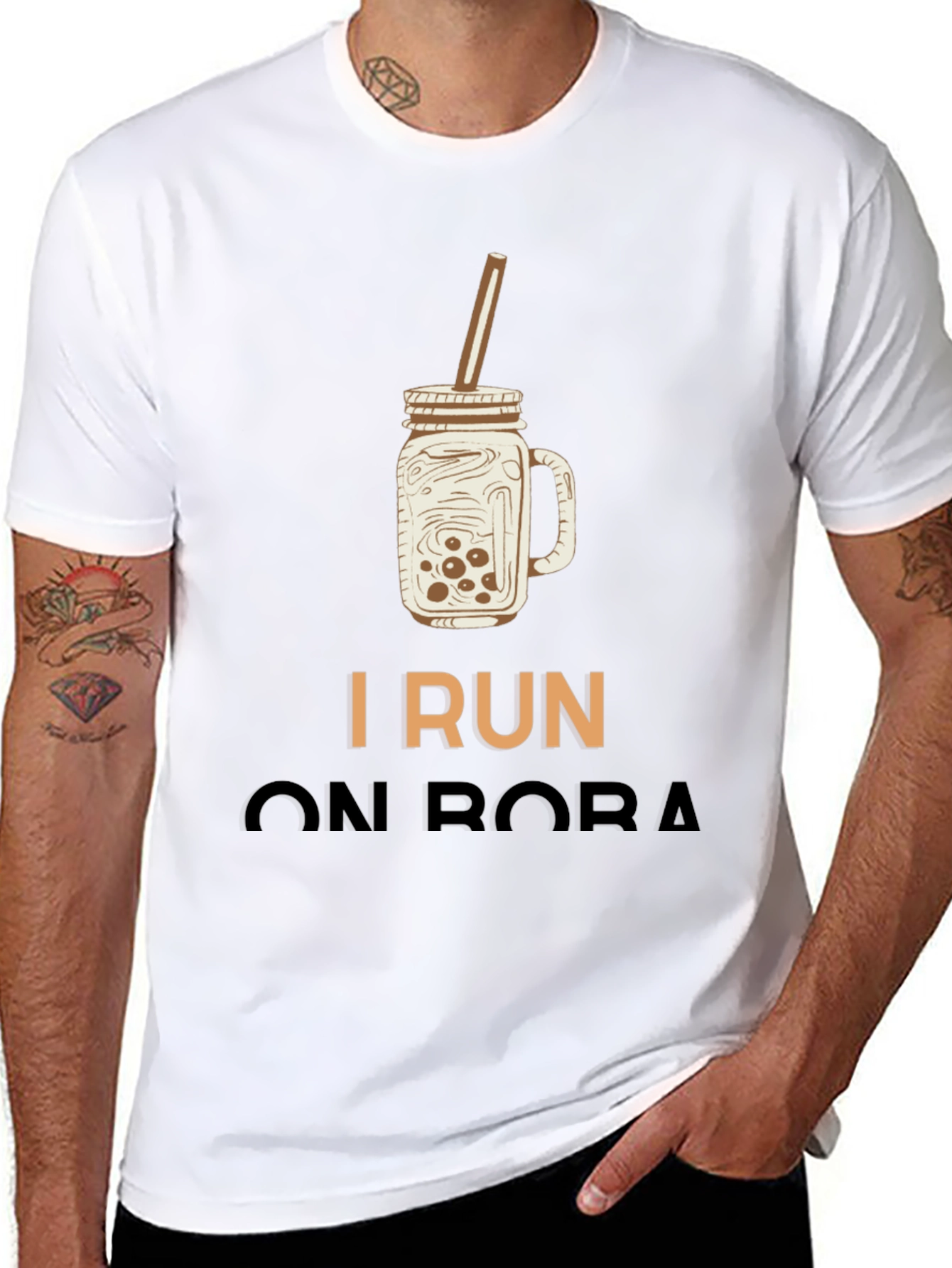 Black I Run On Boba T-Shirt view 8