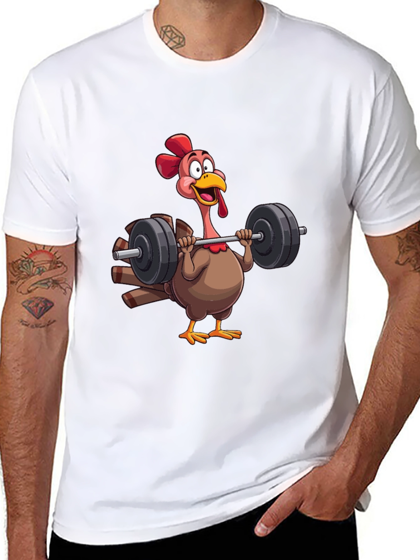 Black Funny Turkey Lifting Weights Black T-Shirt view 8