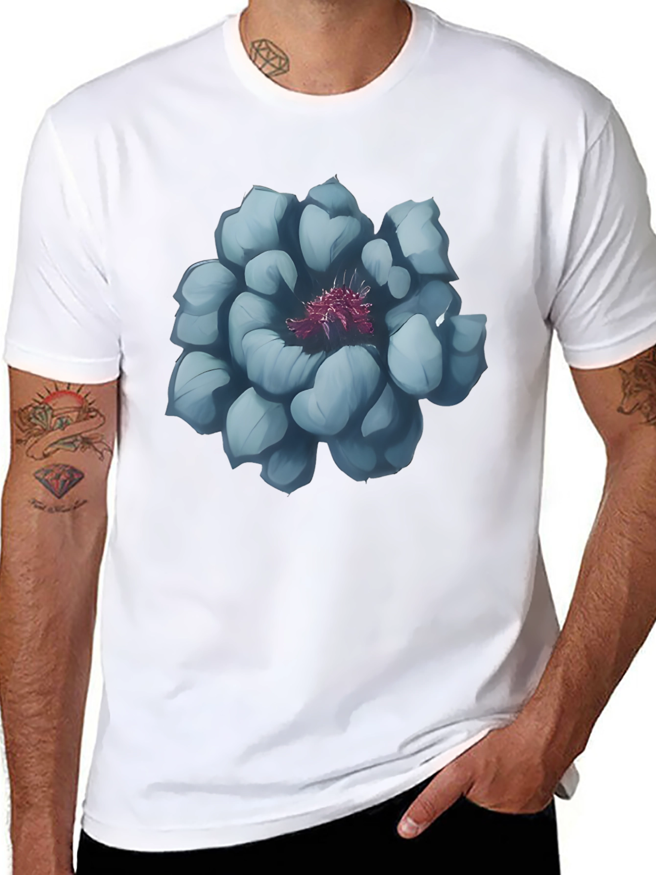 Black Men's Graphic Tee - Abstract Floral Design view 8