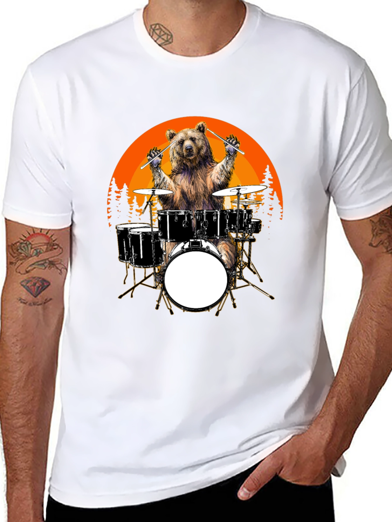 Black Bear Drummer T-Shirt - Sunset Design, Unique Graphic Tee view 8