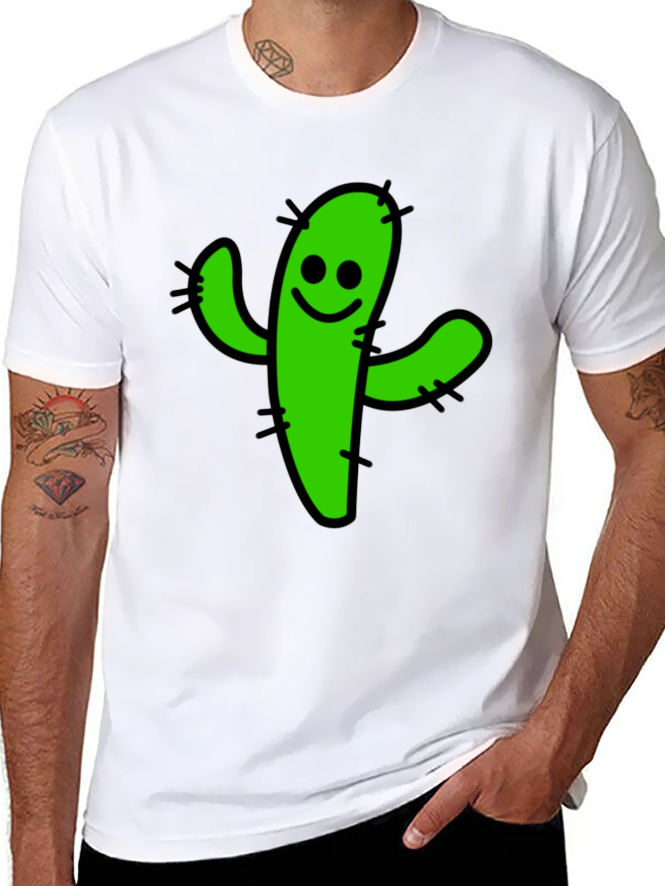 Black Funny Cactus Graphic T-Shirt - Black Cotton Tee view 8
