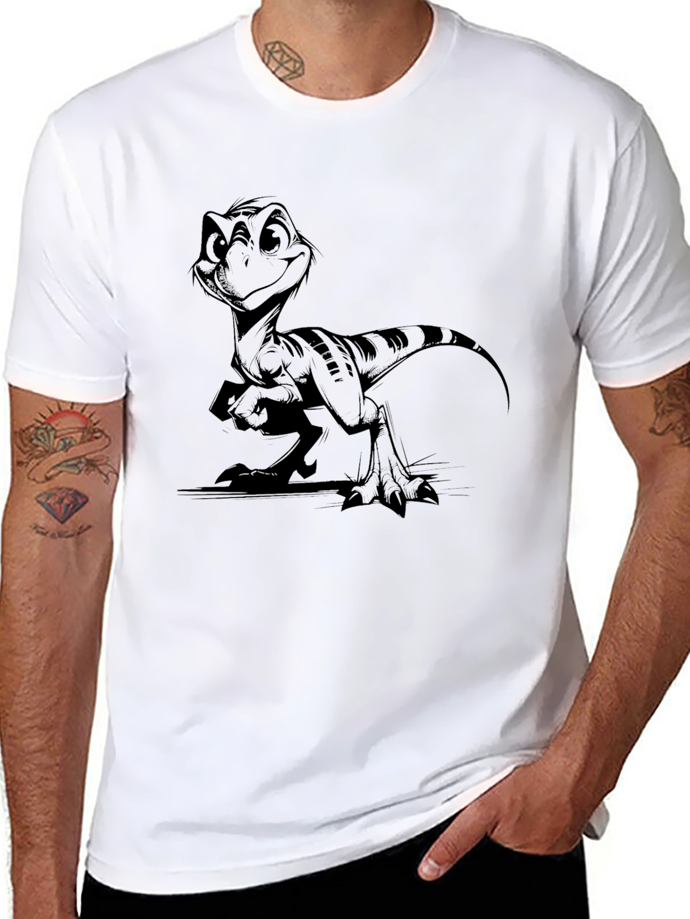 Black Cartoon Dinosaur Black T-Shirt view 8