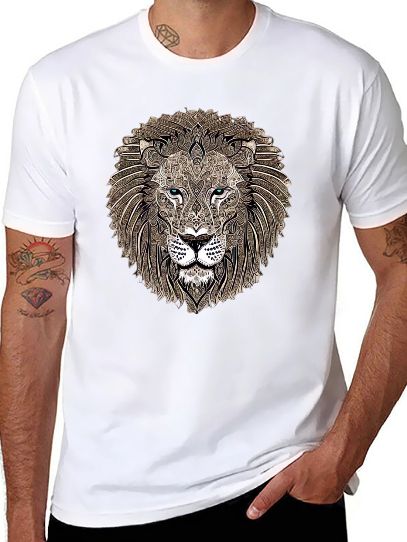 Black Lion Head Graphic Print T-Shirt view 8