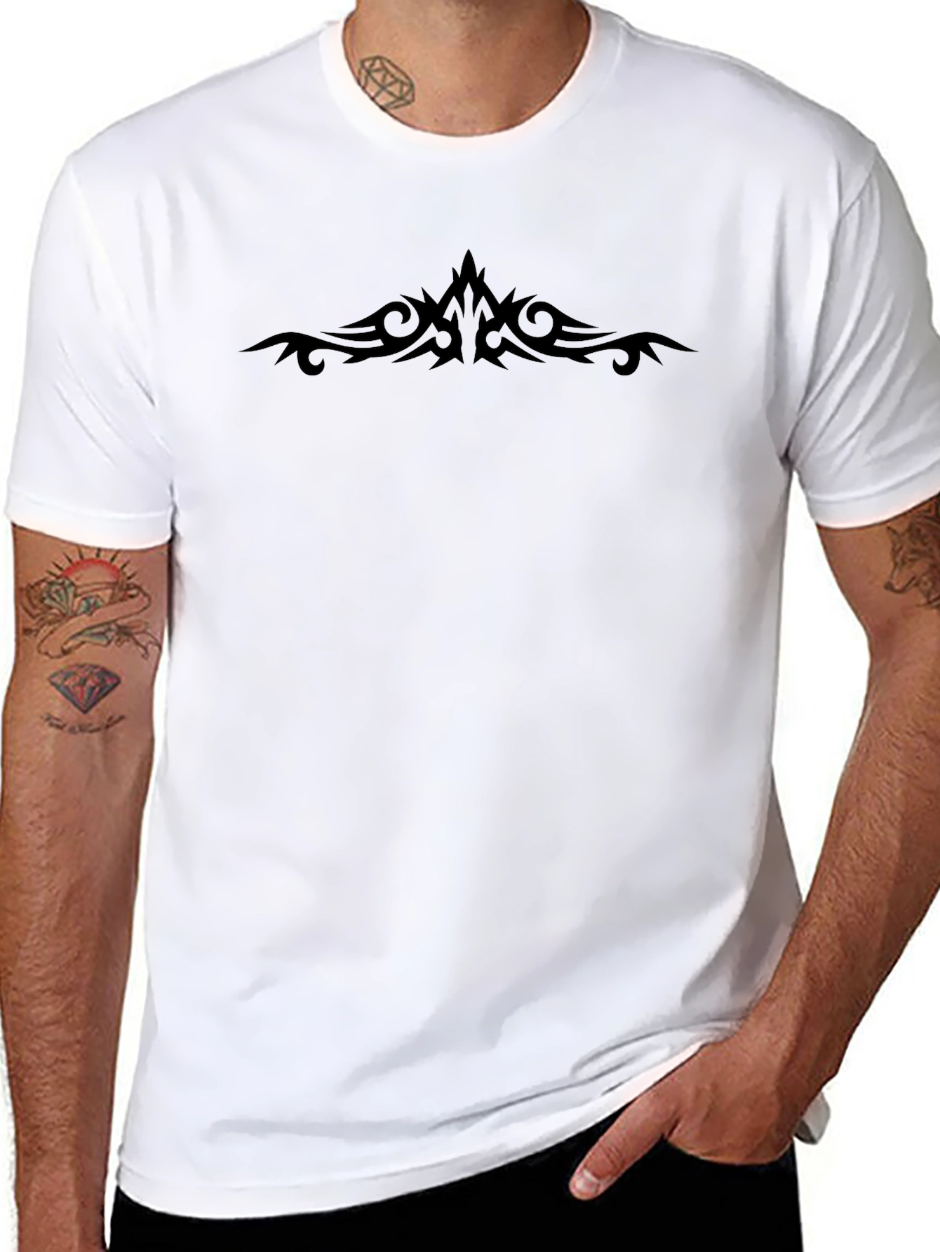 Black Men's Black Graphic Tee - Tribal Design view 8