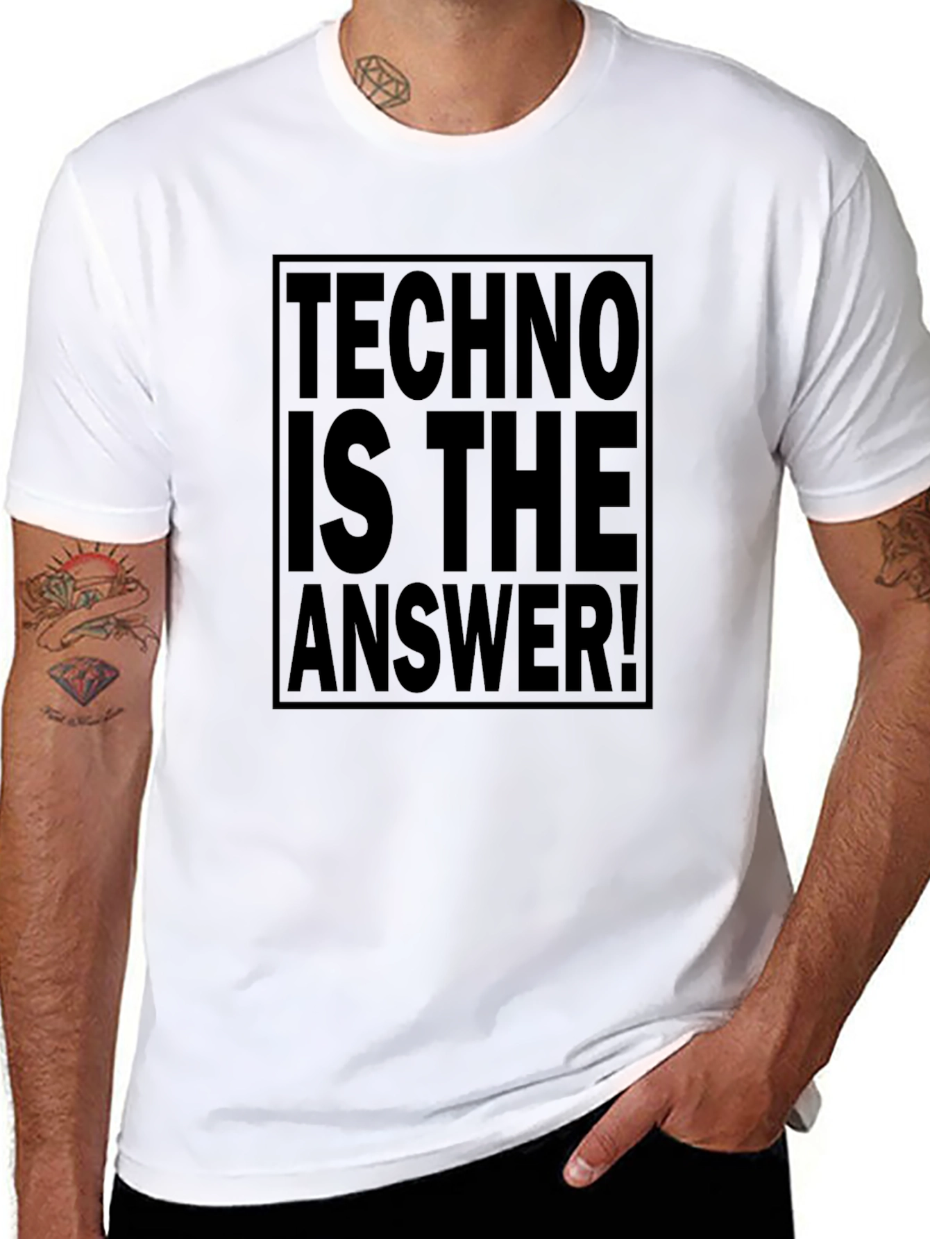 Black Techno is the Answer Black Graphic T-Shirt view 8
