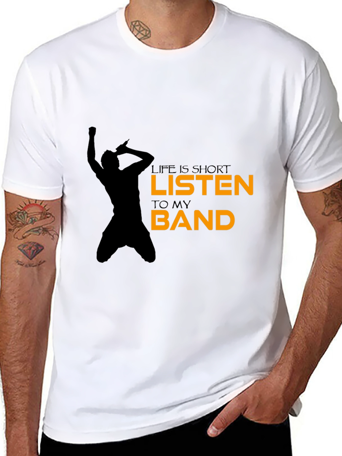 Black Life Is Short Listen to My Band Black T-Shirt view 8