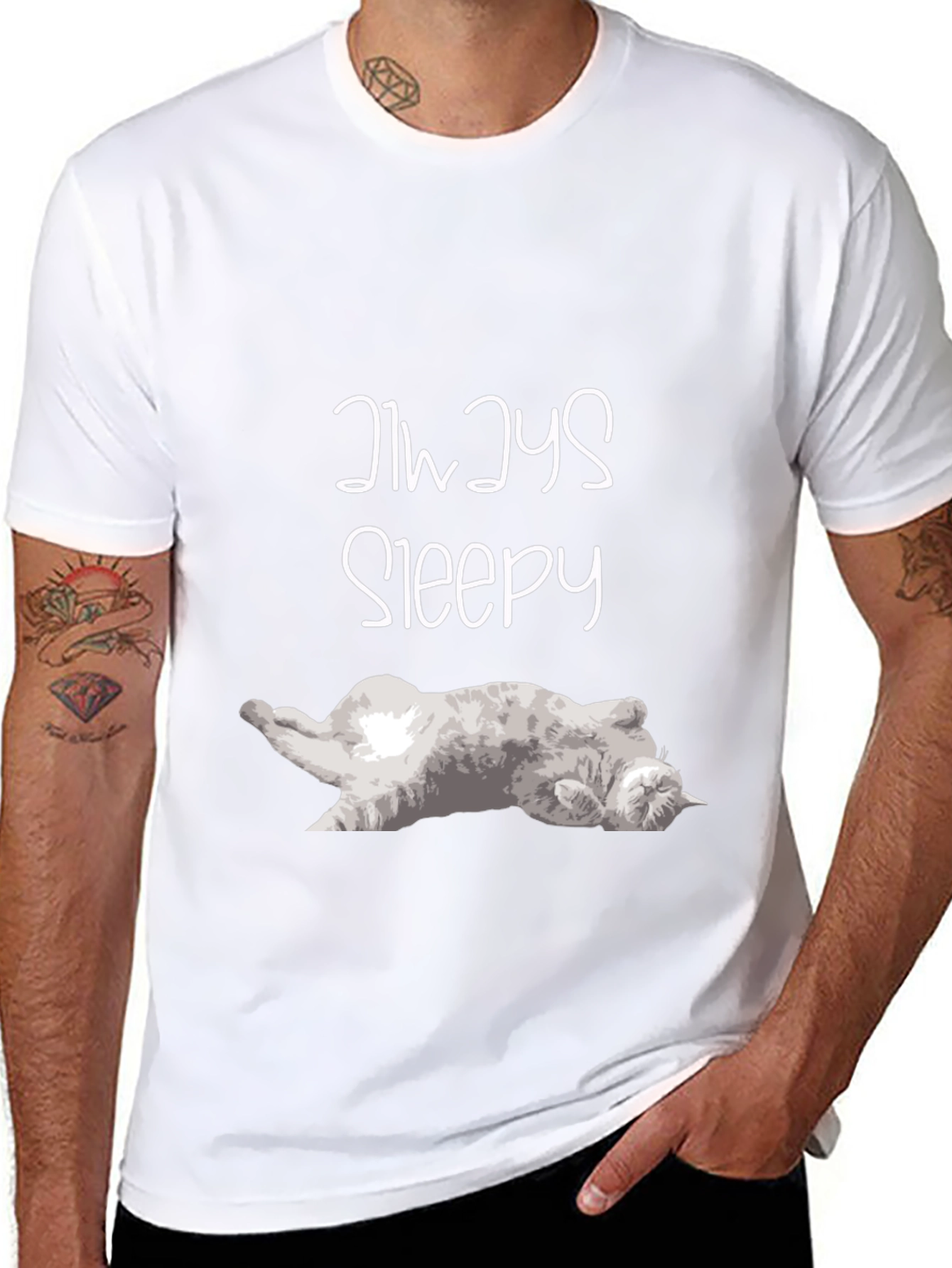 Black Always Sleepy Cat T-Shirt - Men's Black Tee view 8