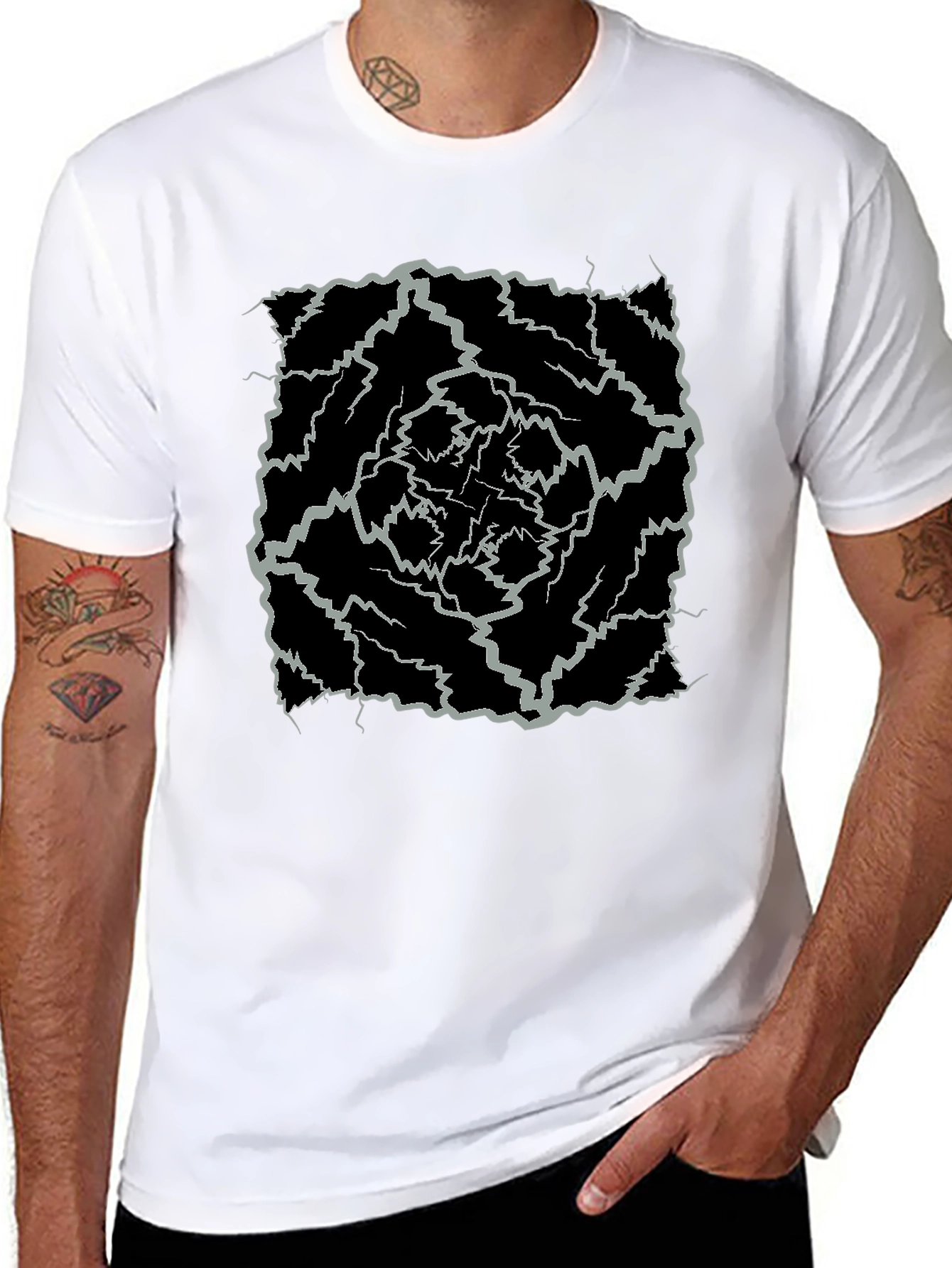 Black Abstract Lightning Bolt Graphic Black Tee view 8