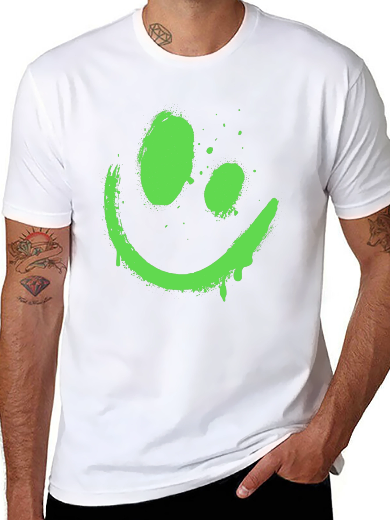 Black Neon Green Smiley Face Graphic Black T-Shirt view 8