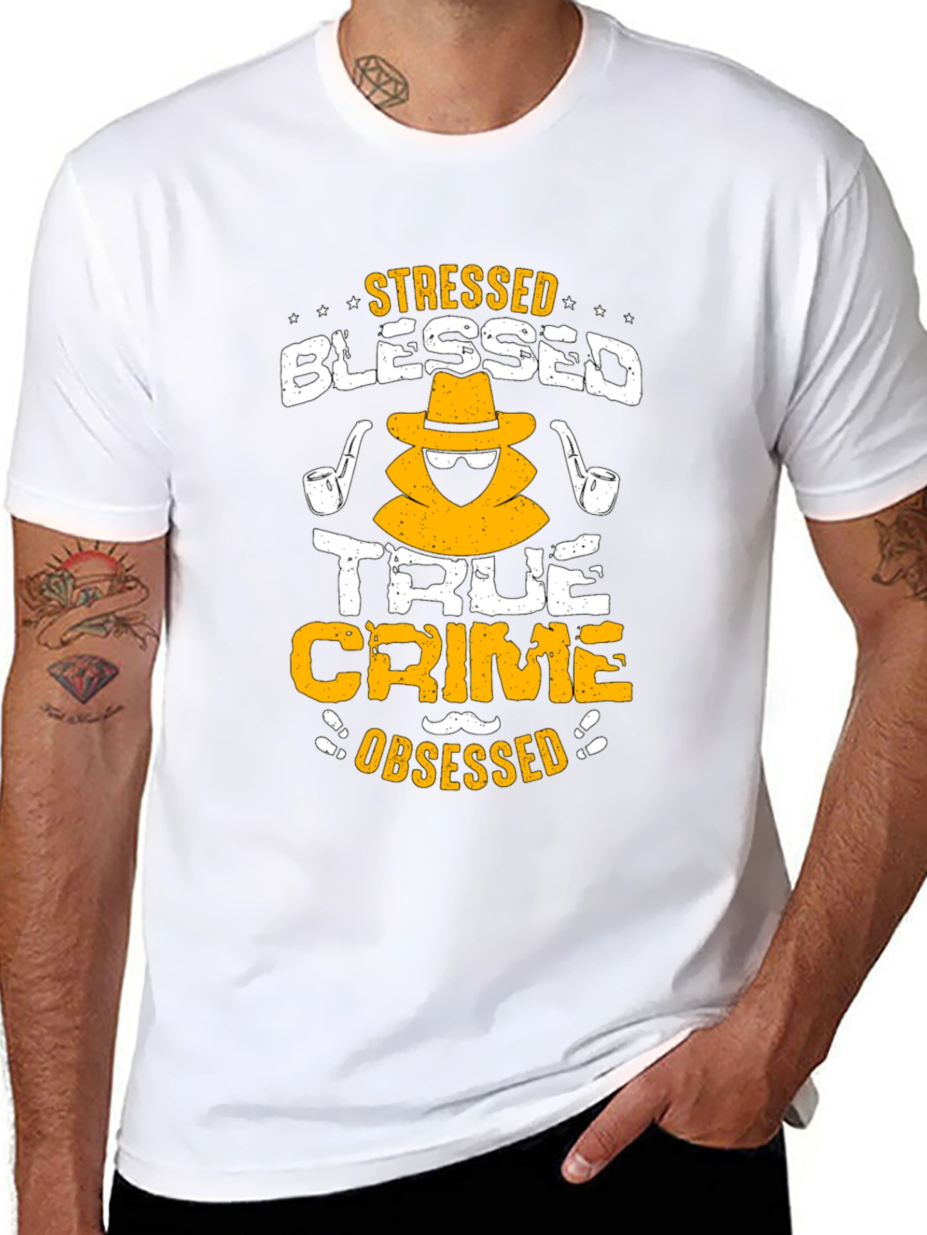Black Stressed Blessed True Crime Obsessed T-Shirt view 8