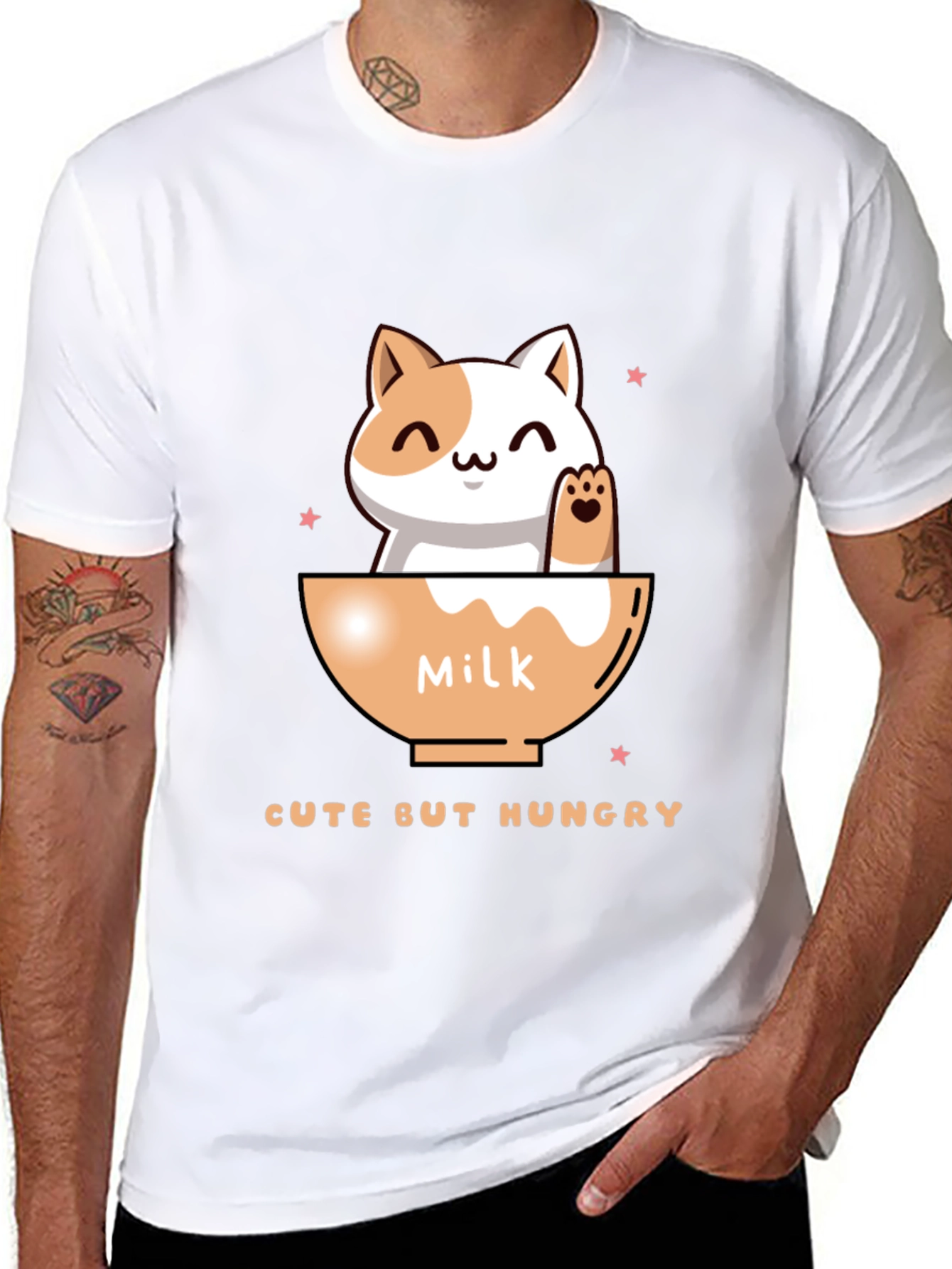 Black Cute But Hungry Cat Graphic Tee view 8