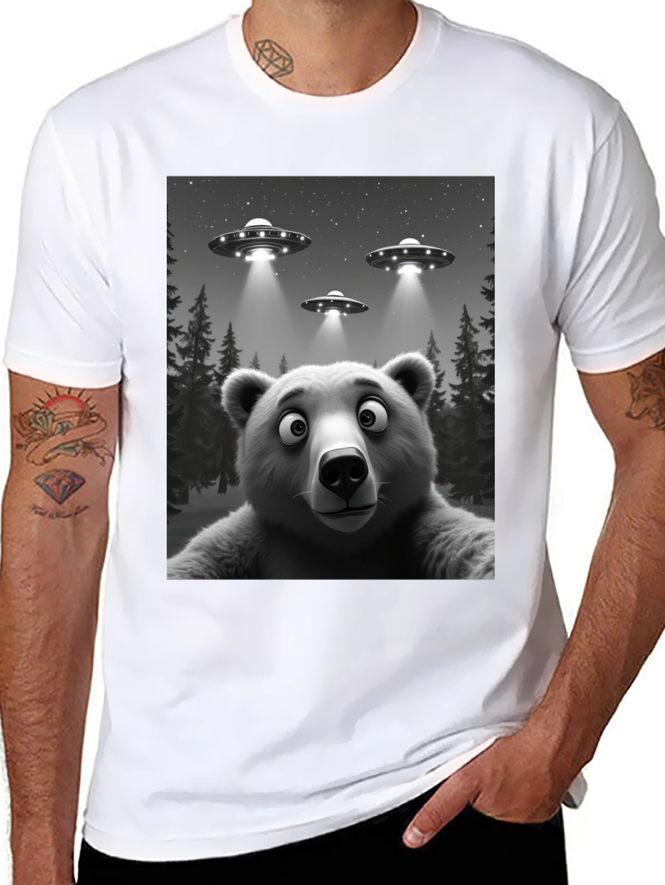 Black UFO Bear T-Shirt - Black Cotton Novelty Tee view 8