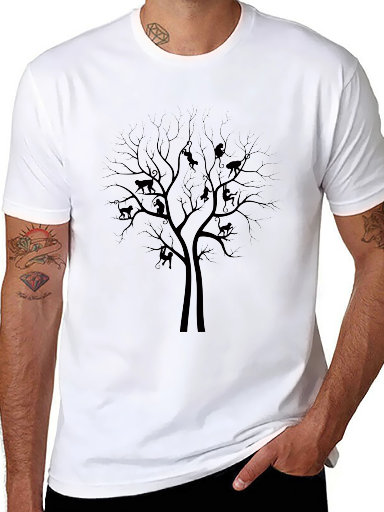 Black Monkey Tree Graphic Tee - Nature Inspired Men's T-Shirt view 8