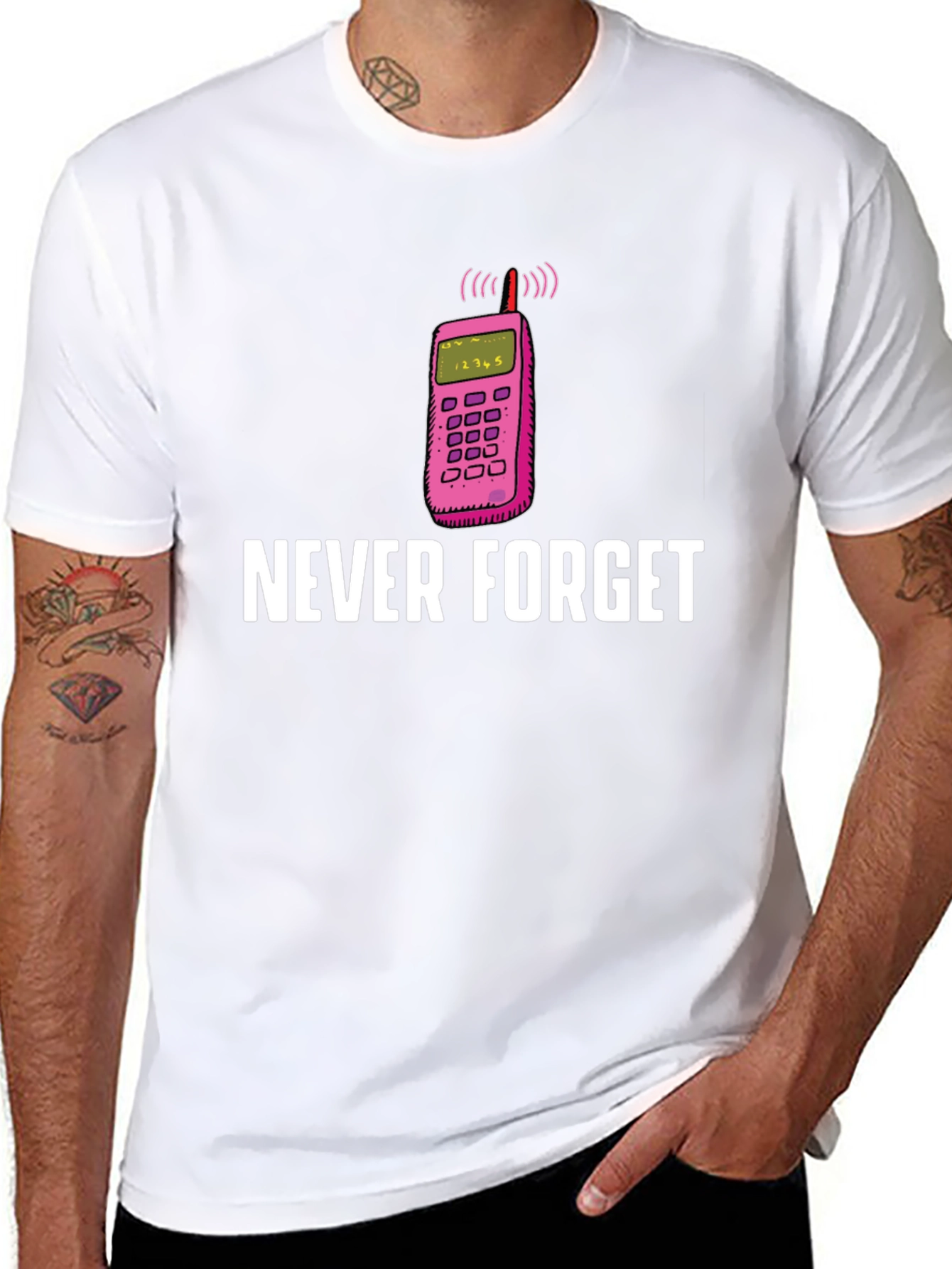 Black Retro Phone T-Shirt - Never Forget view 8