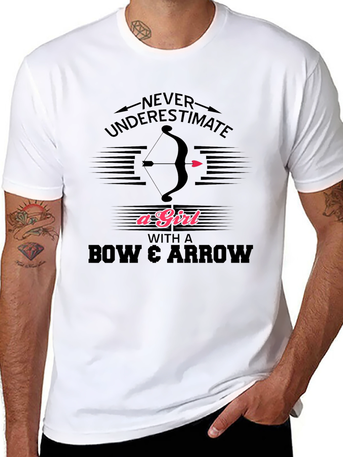 Black Never Underestimate A Girl Bow Arrow T-Shirt view 8