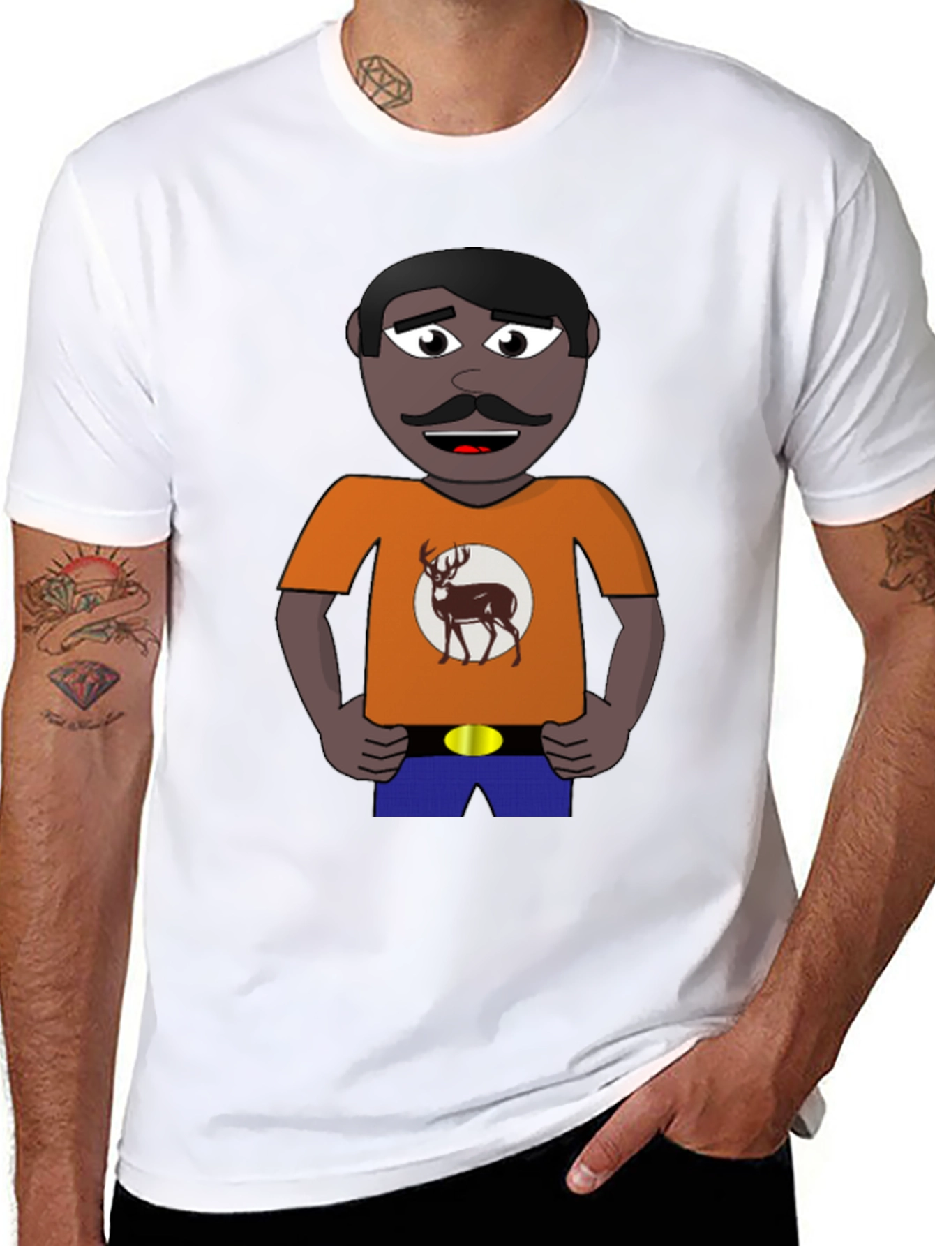 Black Cartoon Man with Deer Graphic T-Shirt view 8