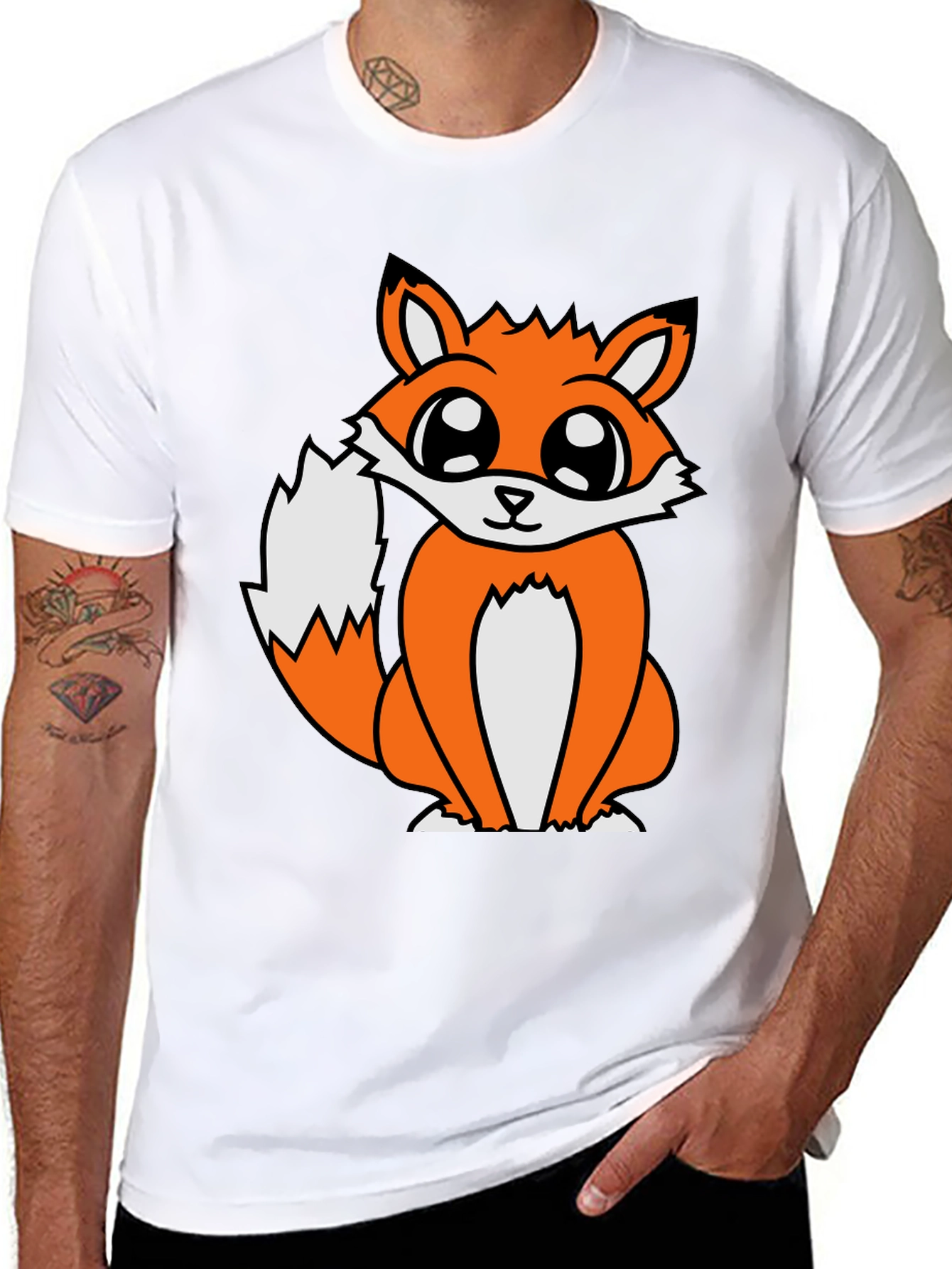 Black Cute Cartoon Fox Graphic T-Shirt - Black view 8