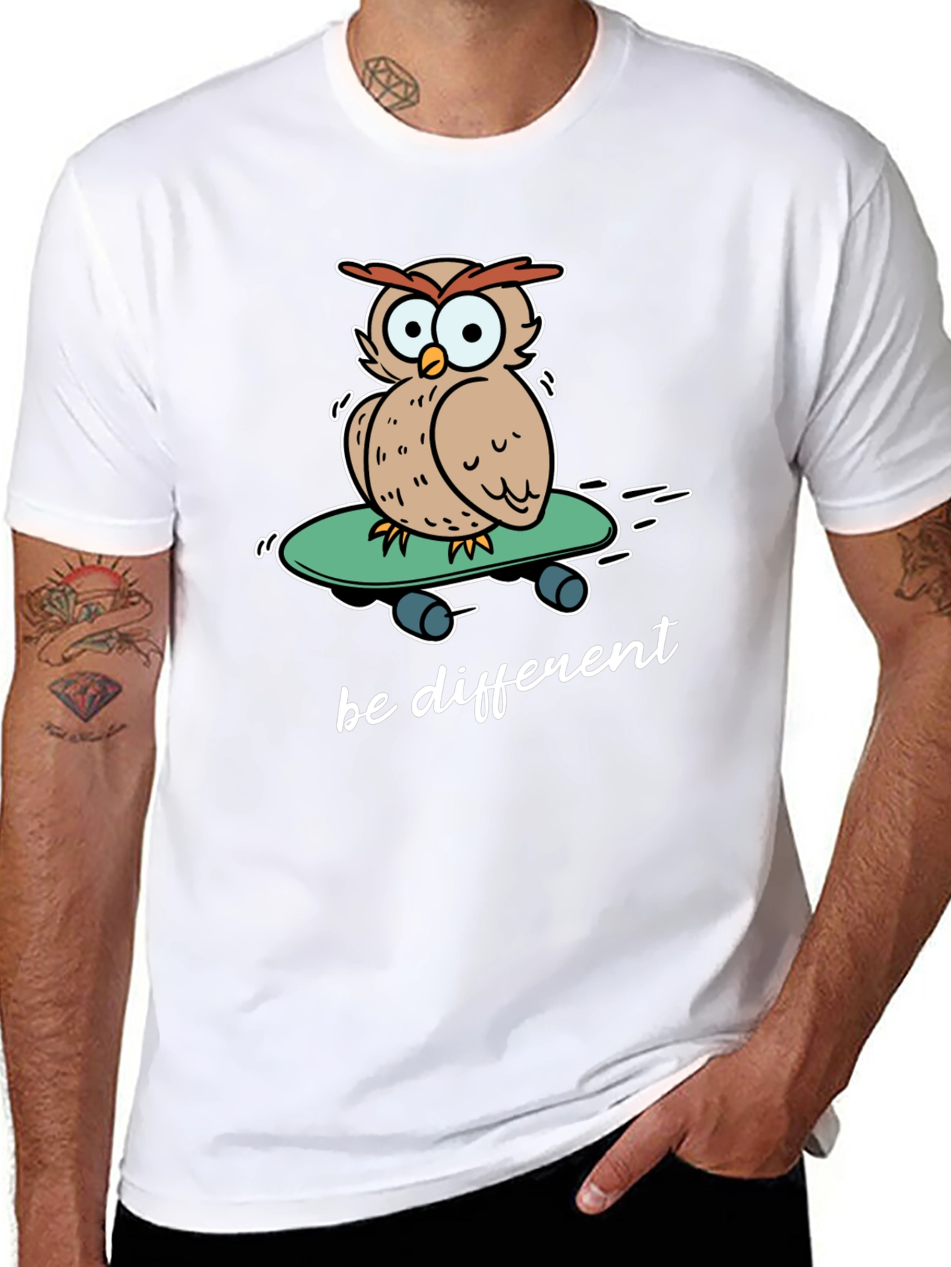 Black Unique Owl Skateboard Graphic T-Shirt - Be Different! view 8