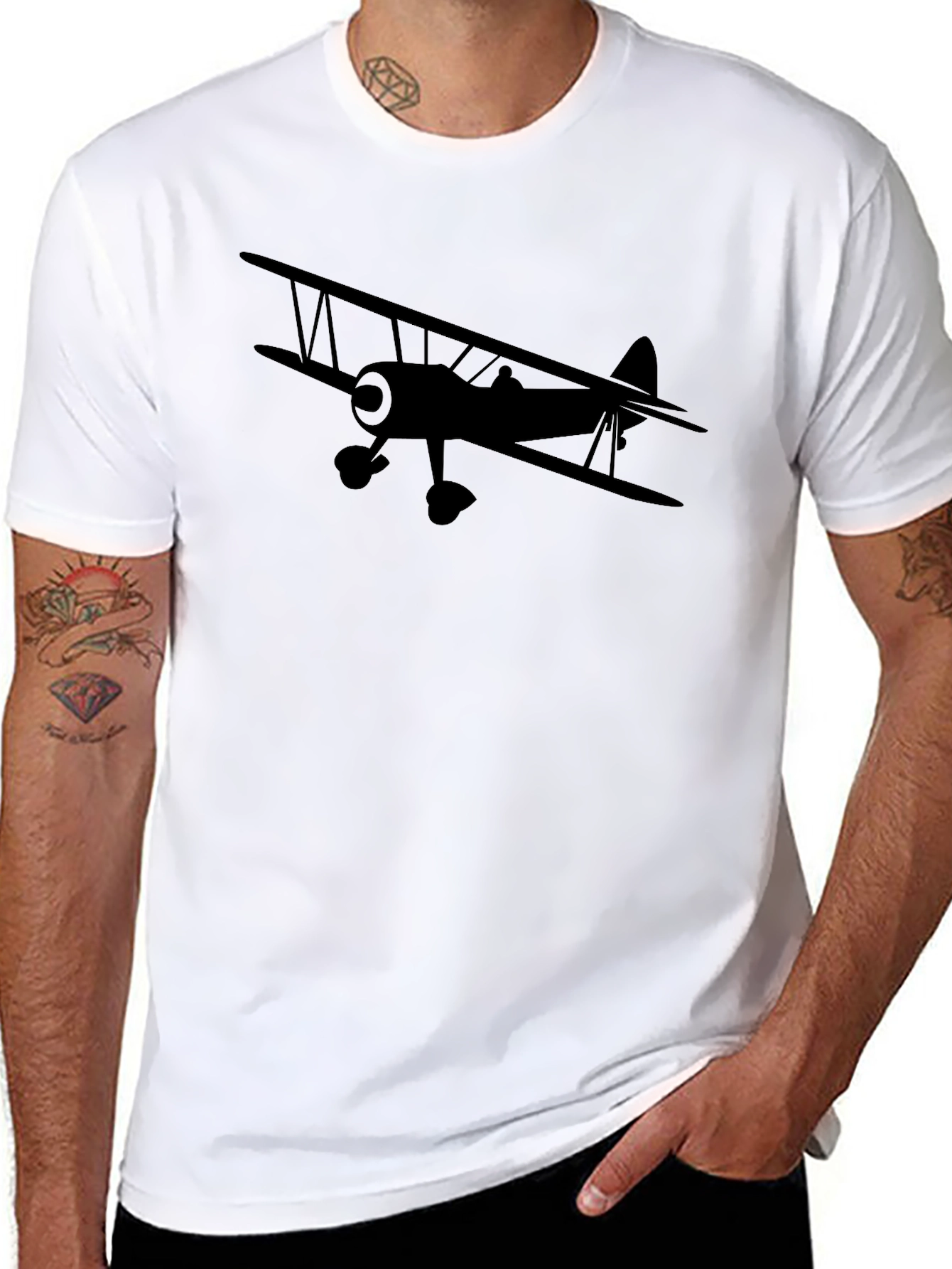 Black Biplane Graphic Tee - Vintage Airplane T-Shirt view 8