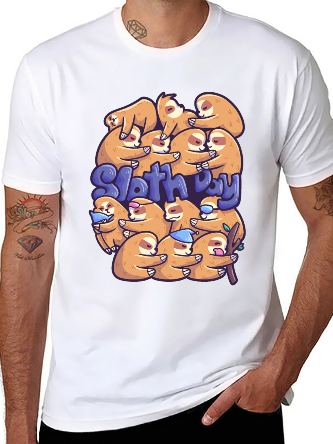 Black Cute Sloth Day T-Shirt view 8
