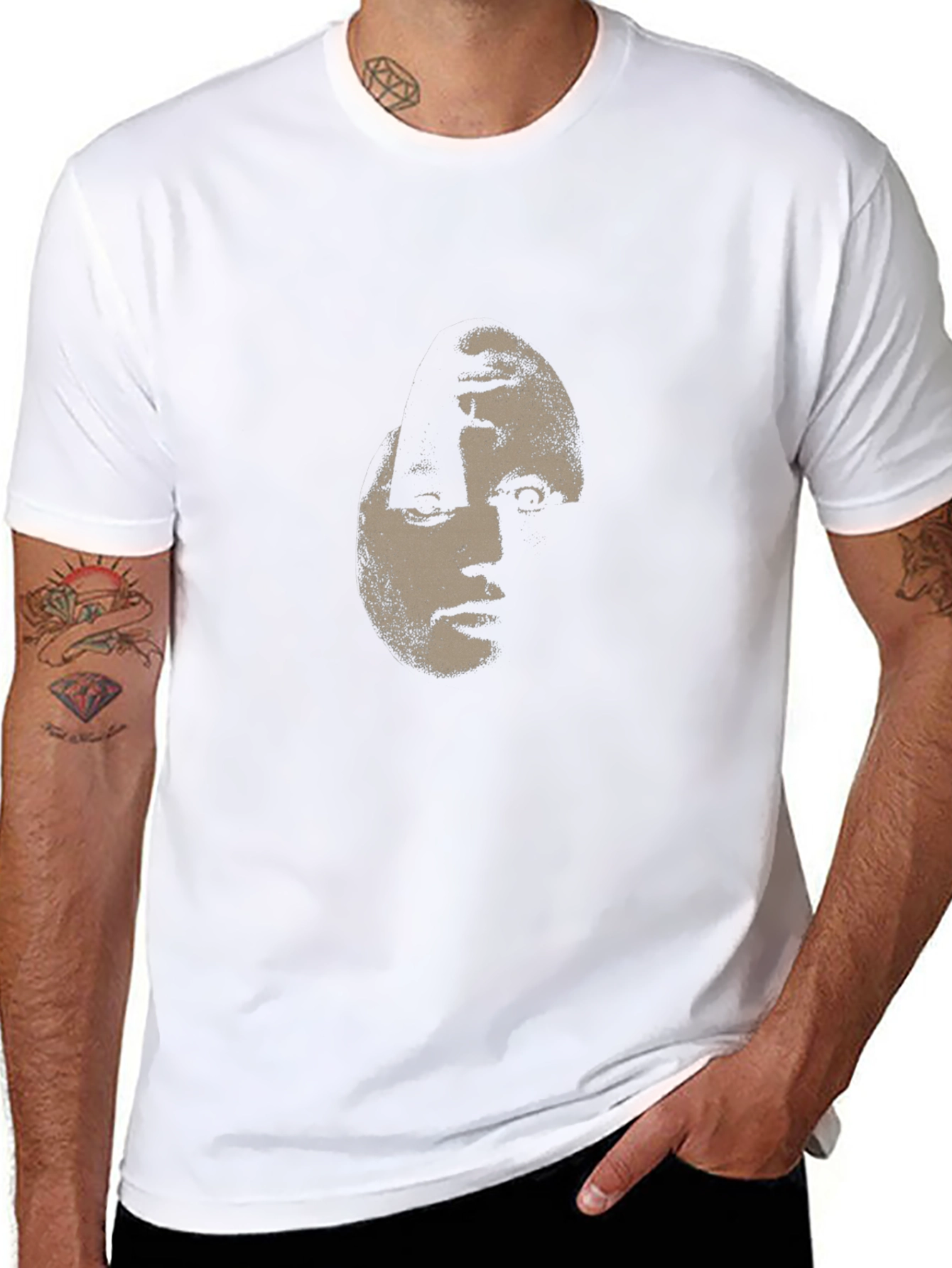Black Creepy Face Graphic Black T-Shirt view 8