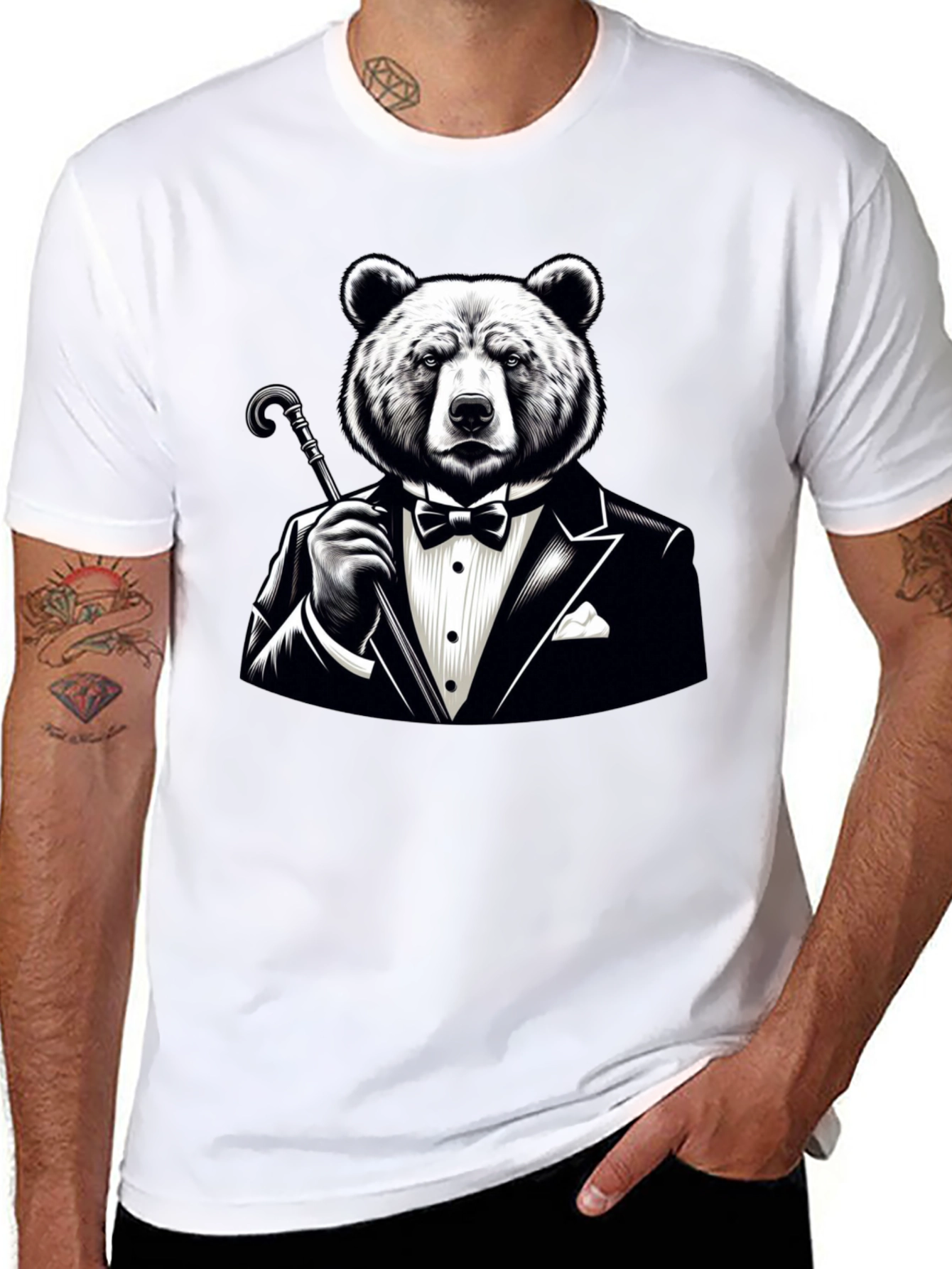 Black Bear in Tuxedo Graphic T-Shirt - Stylish Novelty Tee view 8