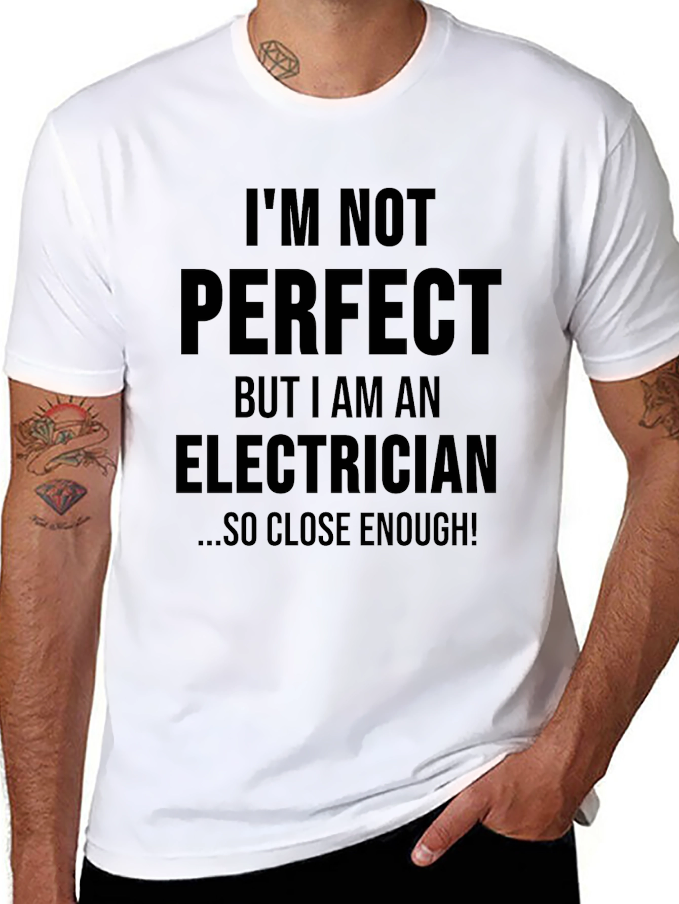 Black Electrician Humor T-Shirt - "I'm Not Perfect" view 8