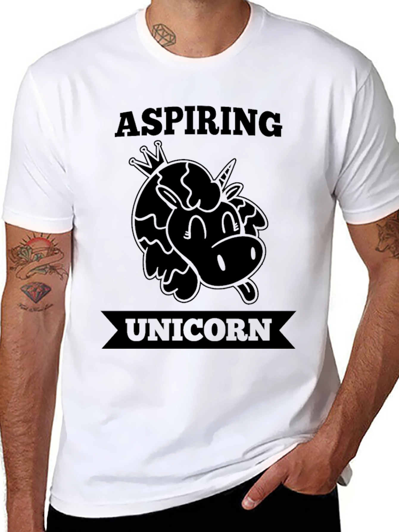 Black Aspiring Unicorn Black T-Shirt - Novelty Tee view 8