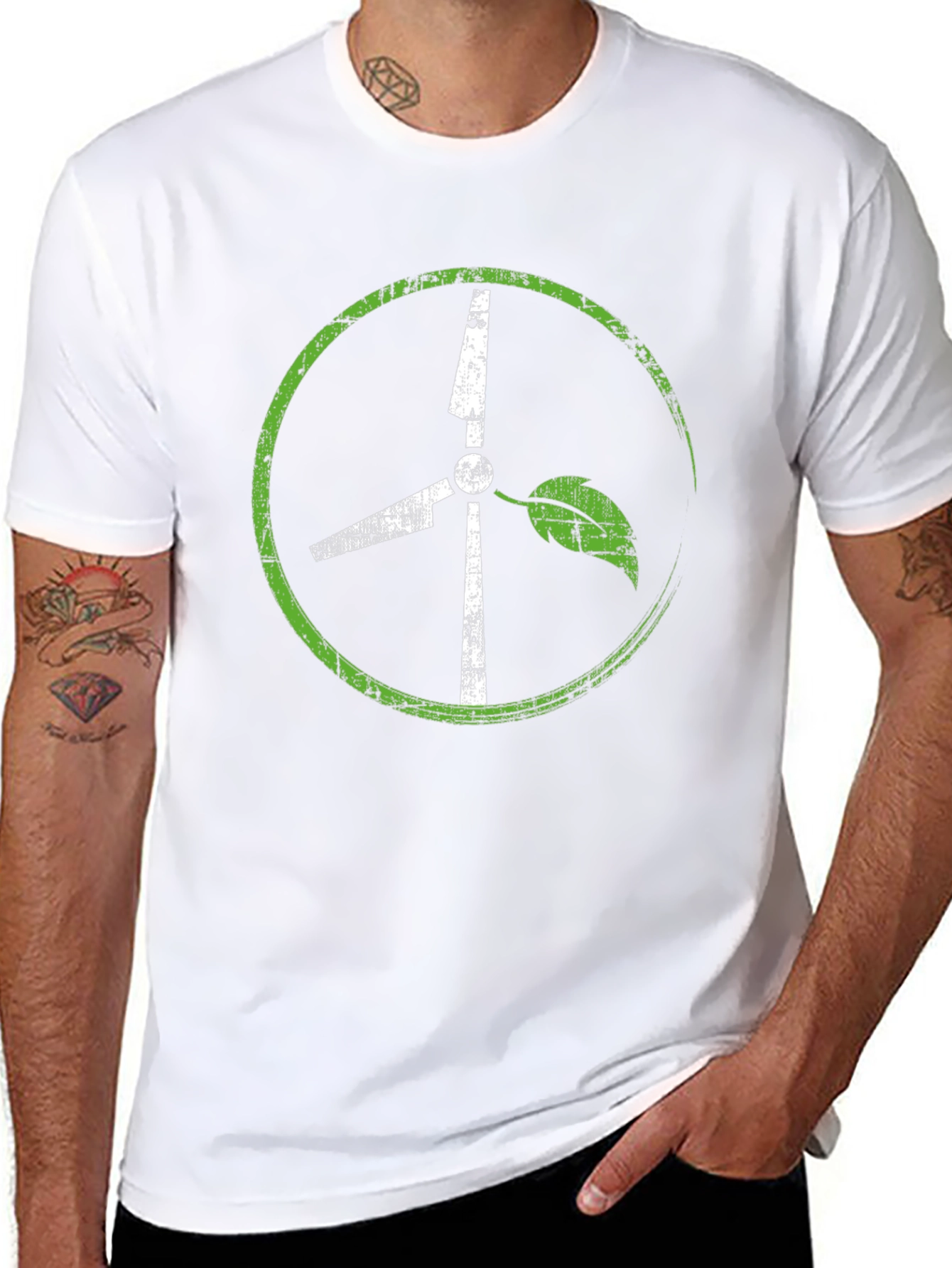 Black Eco-Friendly Wind Turbine Graphic T-Shirt view 8