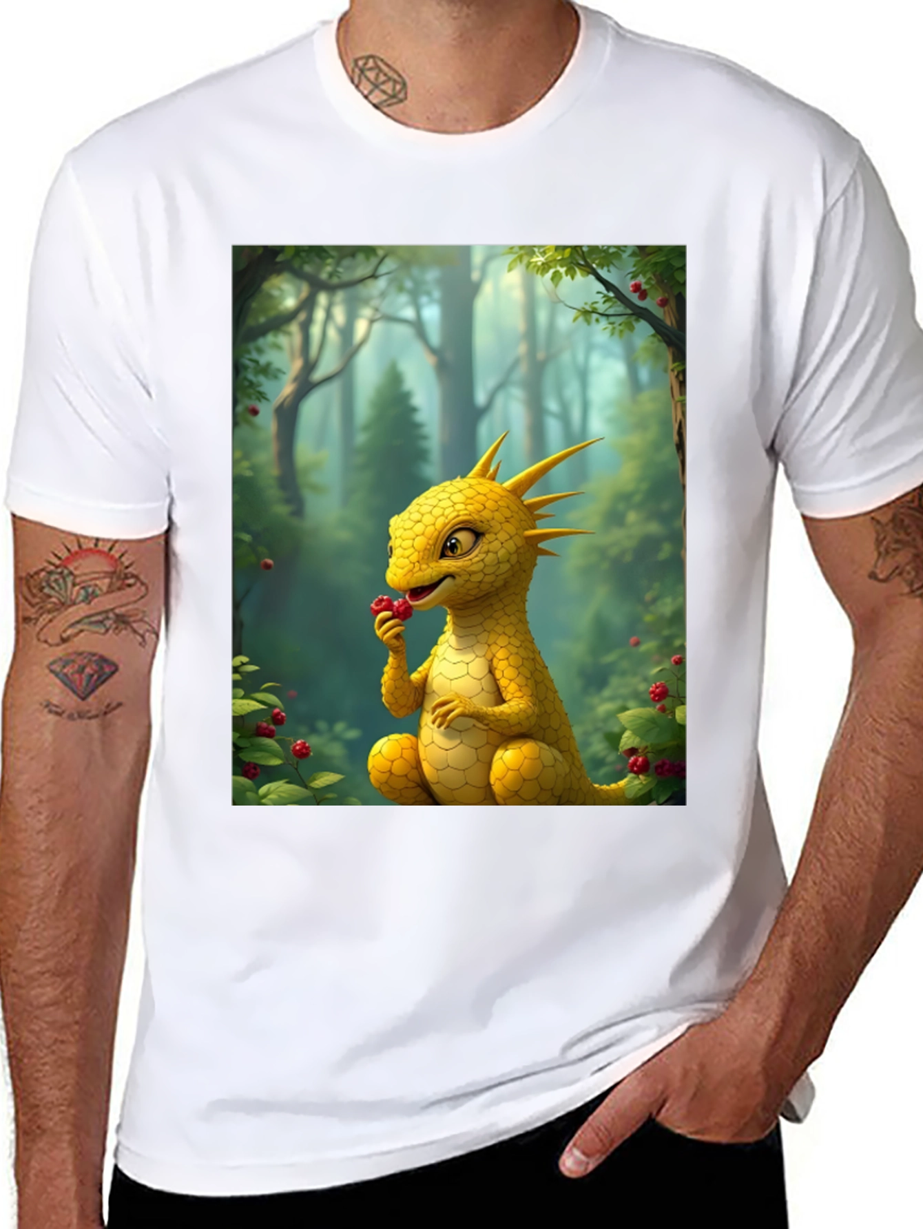 Black Cute Dragon Eating Berries Graphic Tee view 8