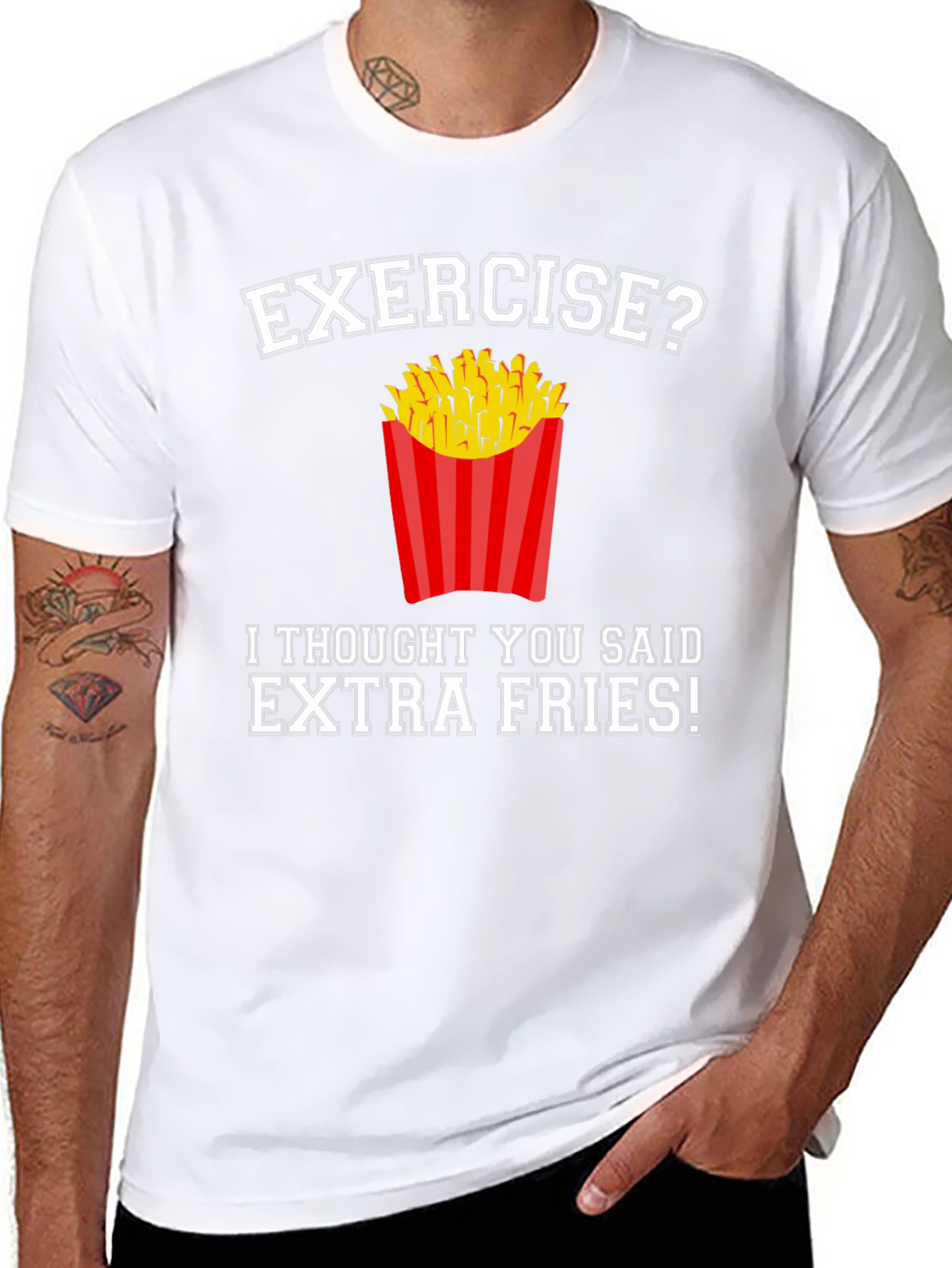 Black Exercise? Extra Fries! Funny Graphic T-Shirt view 8